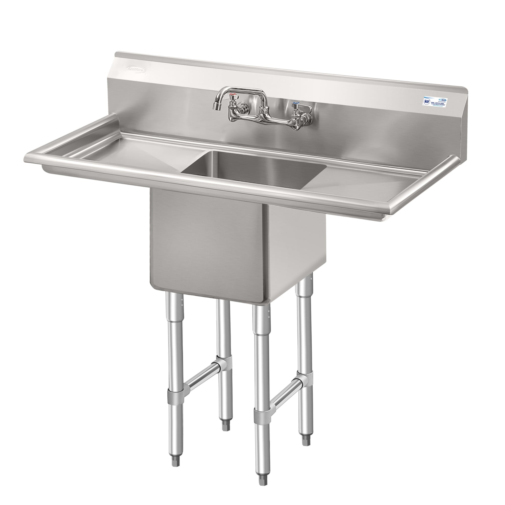 45 in. One compartment Stainless Steel Commercial Sink with Drainboards and Faucet, Bowl Size 15"x 15"x 12"