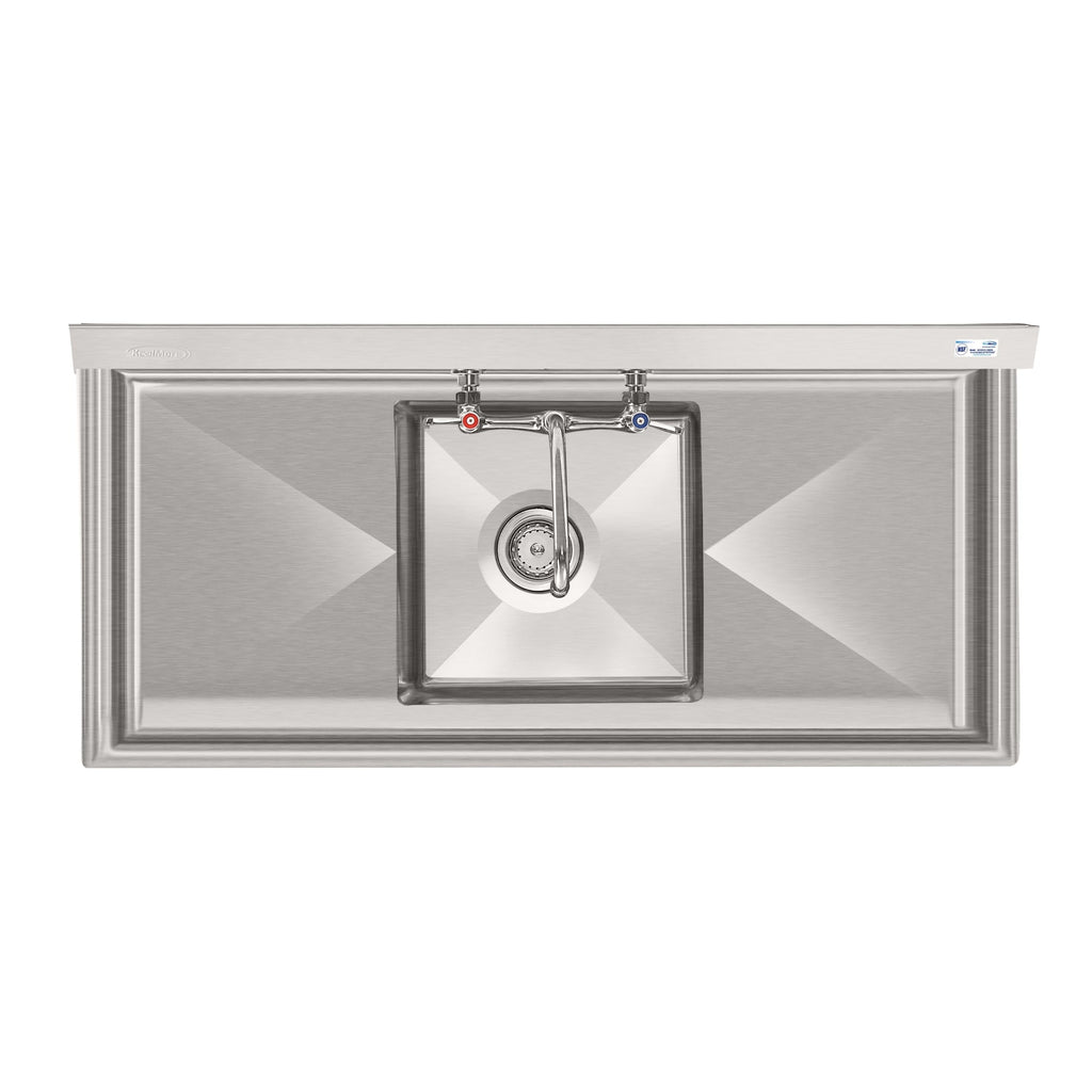 45 in. One compartment Stainless Steel Commercial Sink with Drainboards and Faucet, Bowl Size 15"x 15"x 12"