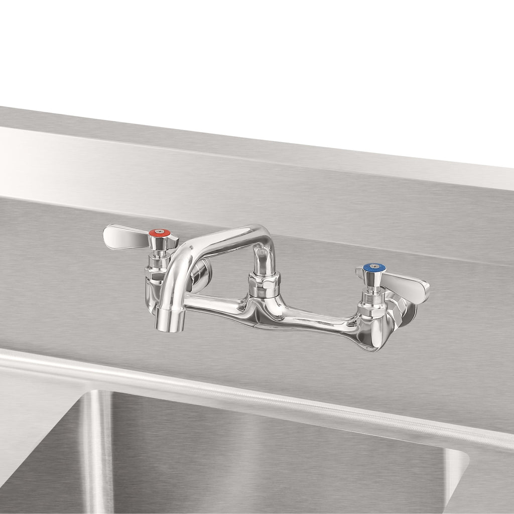 45 in. One compartment Stainless Steel Commercial Sink with Drainboards and Faucet, Bowl Size 15"x 15"x 12"