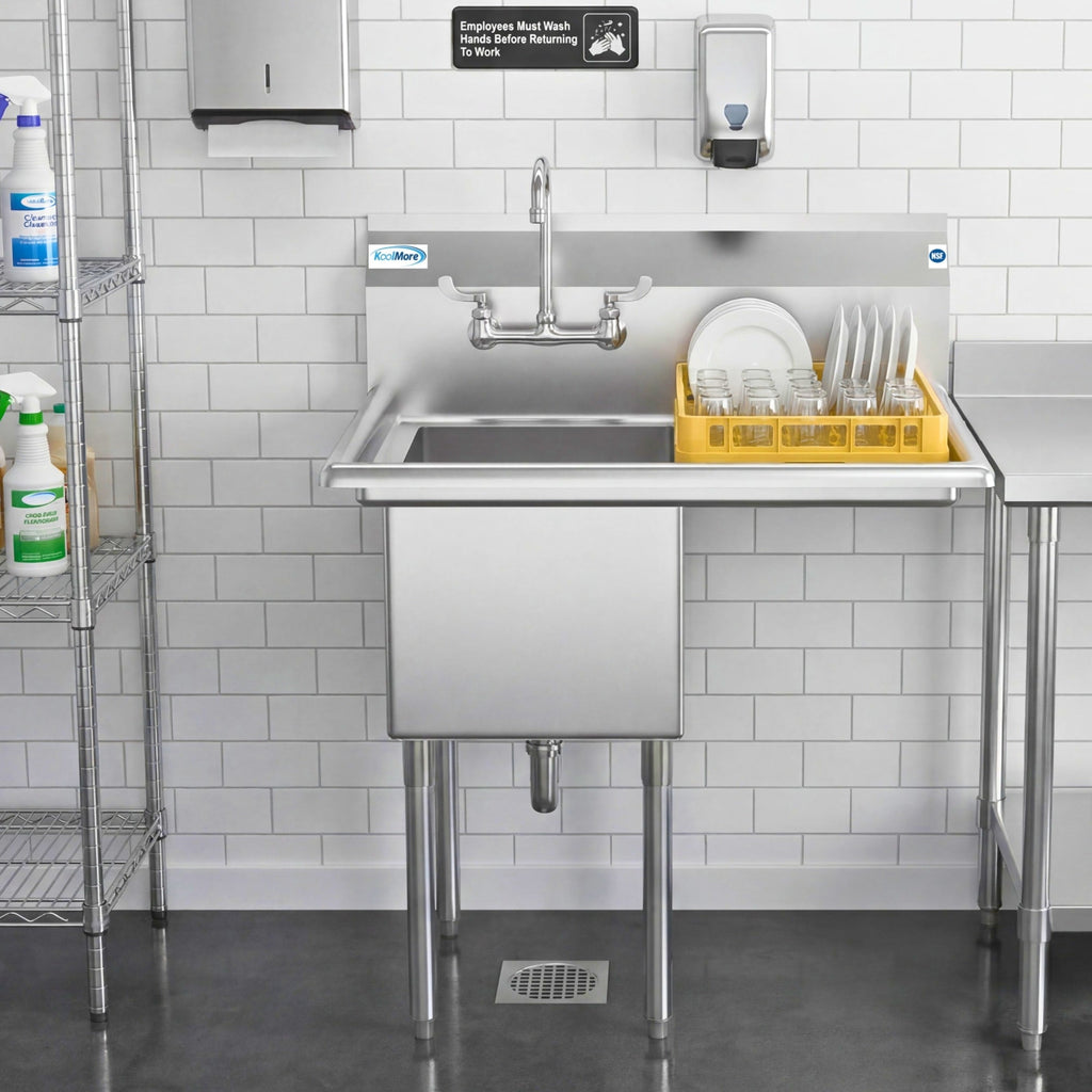 33 in. One Compartment Stainless Steel  Commercial Sink with Drainboard, Bowl Size 15"x 15"x 12"