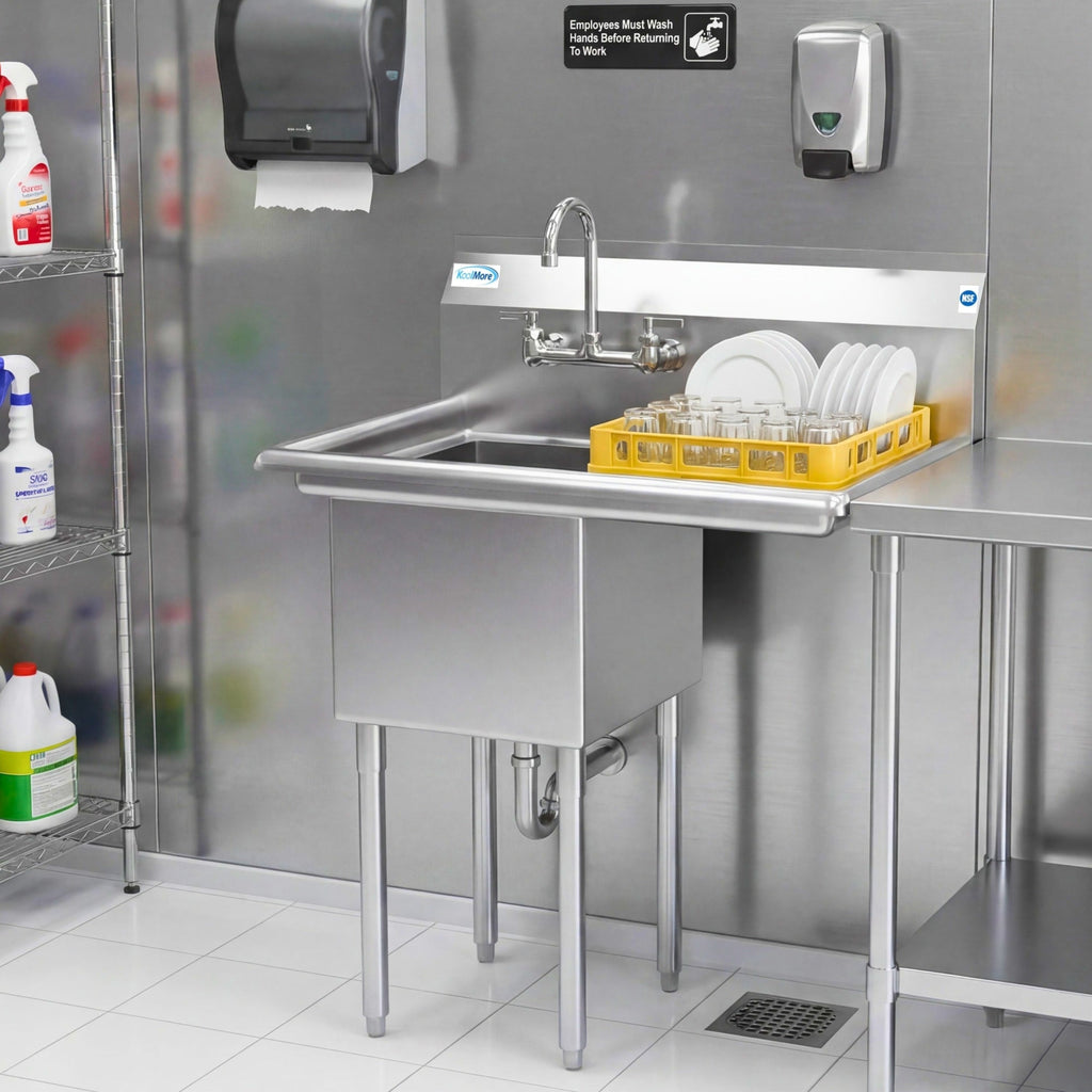 33 in. One Compartment Stainless Steel  Commercial Sink with Drainboard, Bowl Size 15"x 15"x 12"