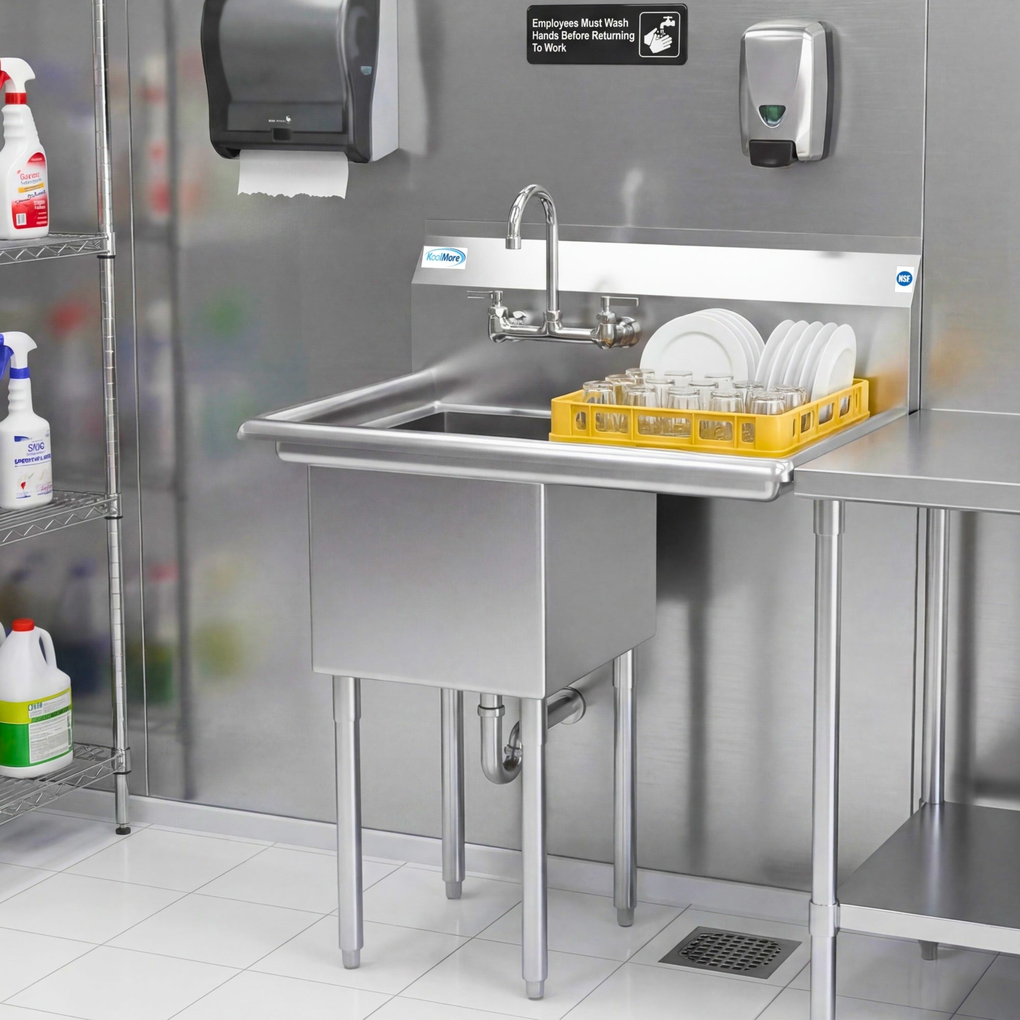 33 in. One Compartment Stainless Steel  Commercial Sink with Drainboard, Bowl Size 15"x 15"x 12"