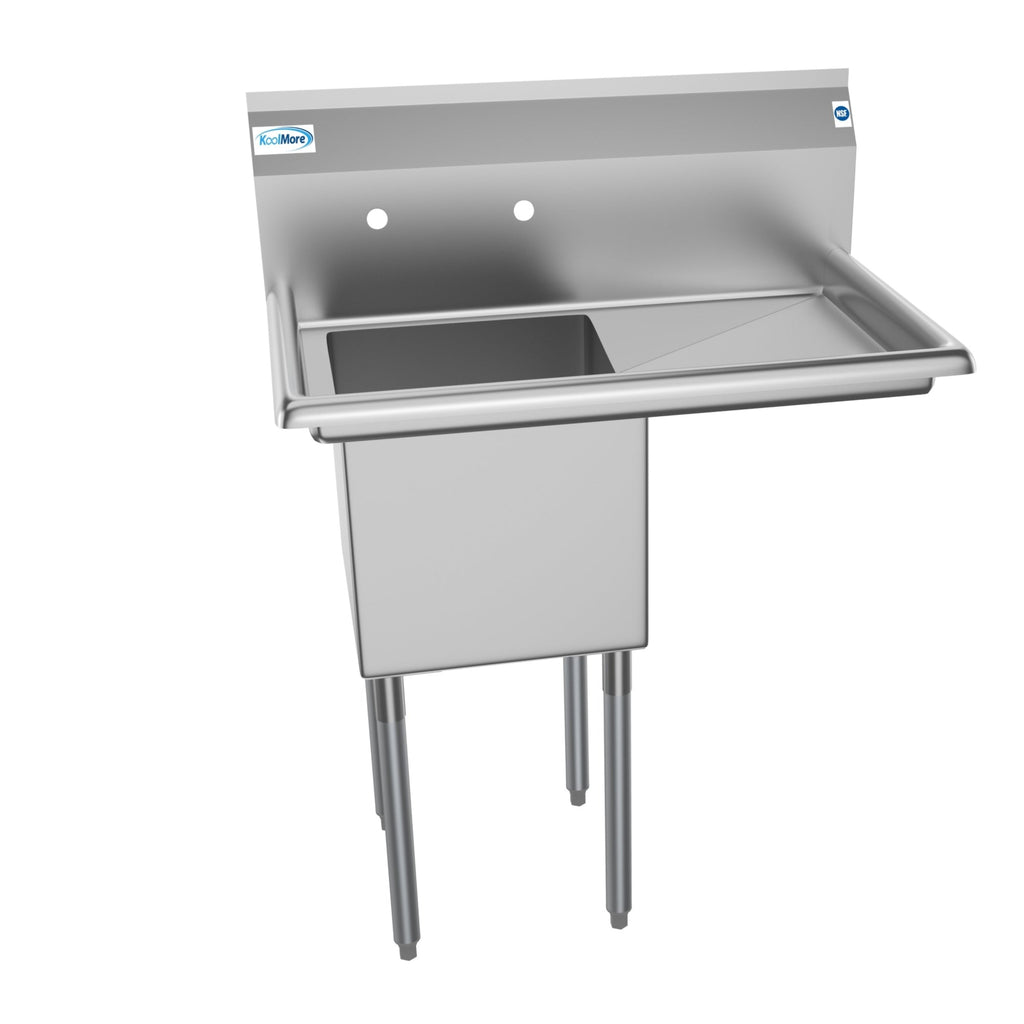 33 in. One Compartment Stainless Steel  Commercial Sink with Drainboard, Bowl Size 15"x 15"x 12"