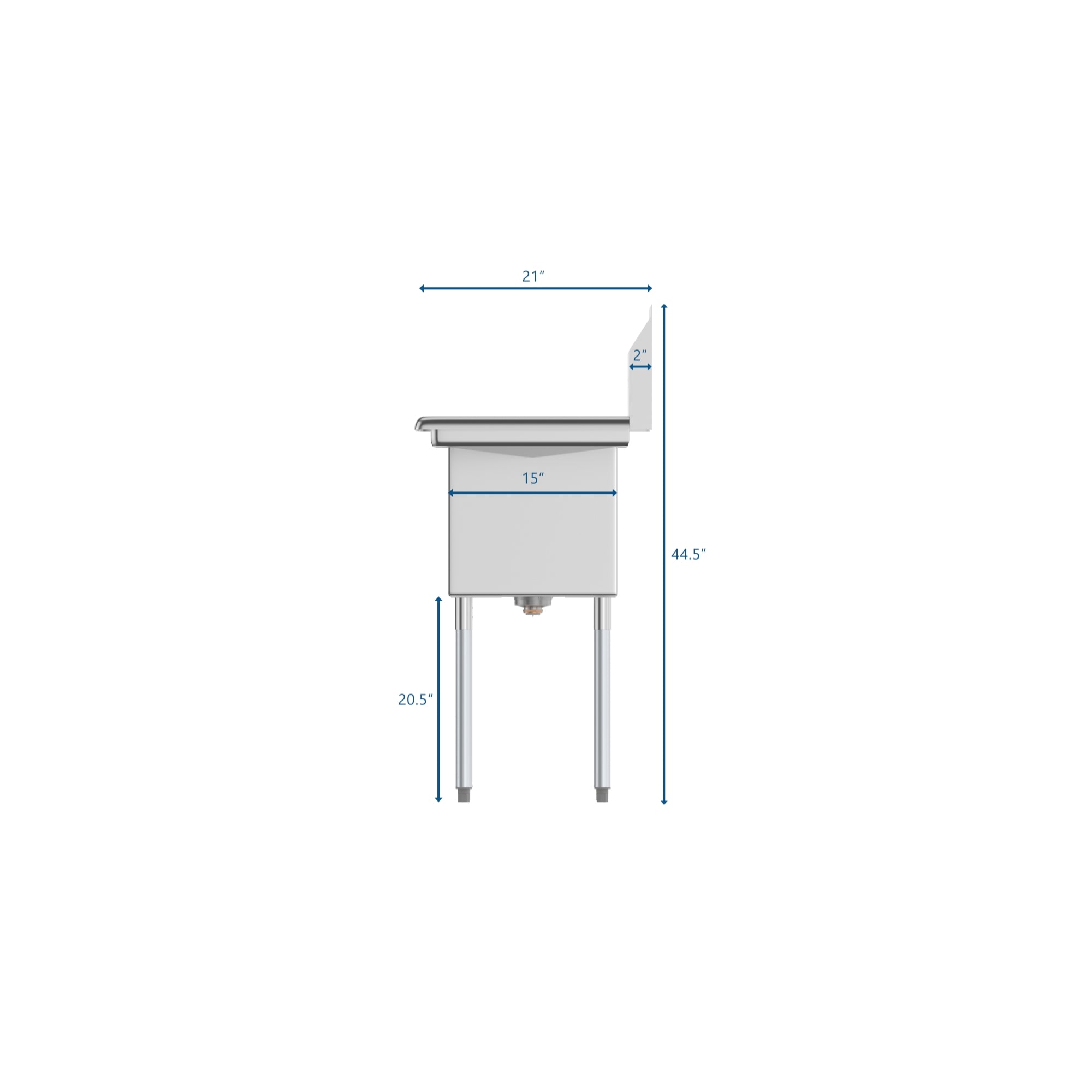 33 in. One Compartment Stainless Steel  Commercial Sink with Drainboard, Bowl Size 15"x 15"x 12"