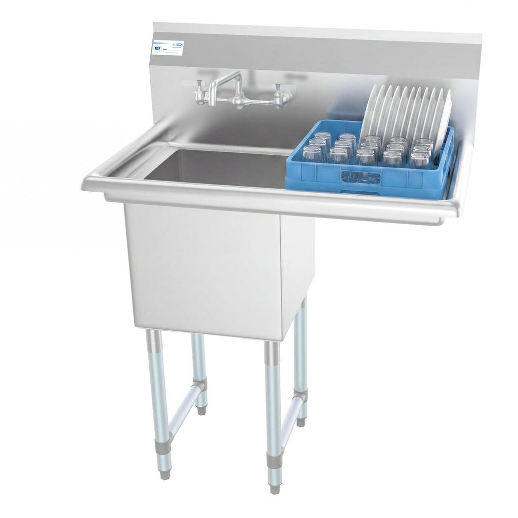 33 in. One Compartment Stainless Steel Commercial Sink with Drainboard, Bowl Size 15"x 15"x 12"