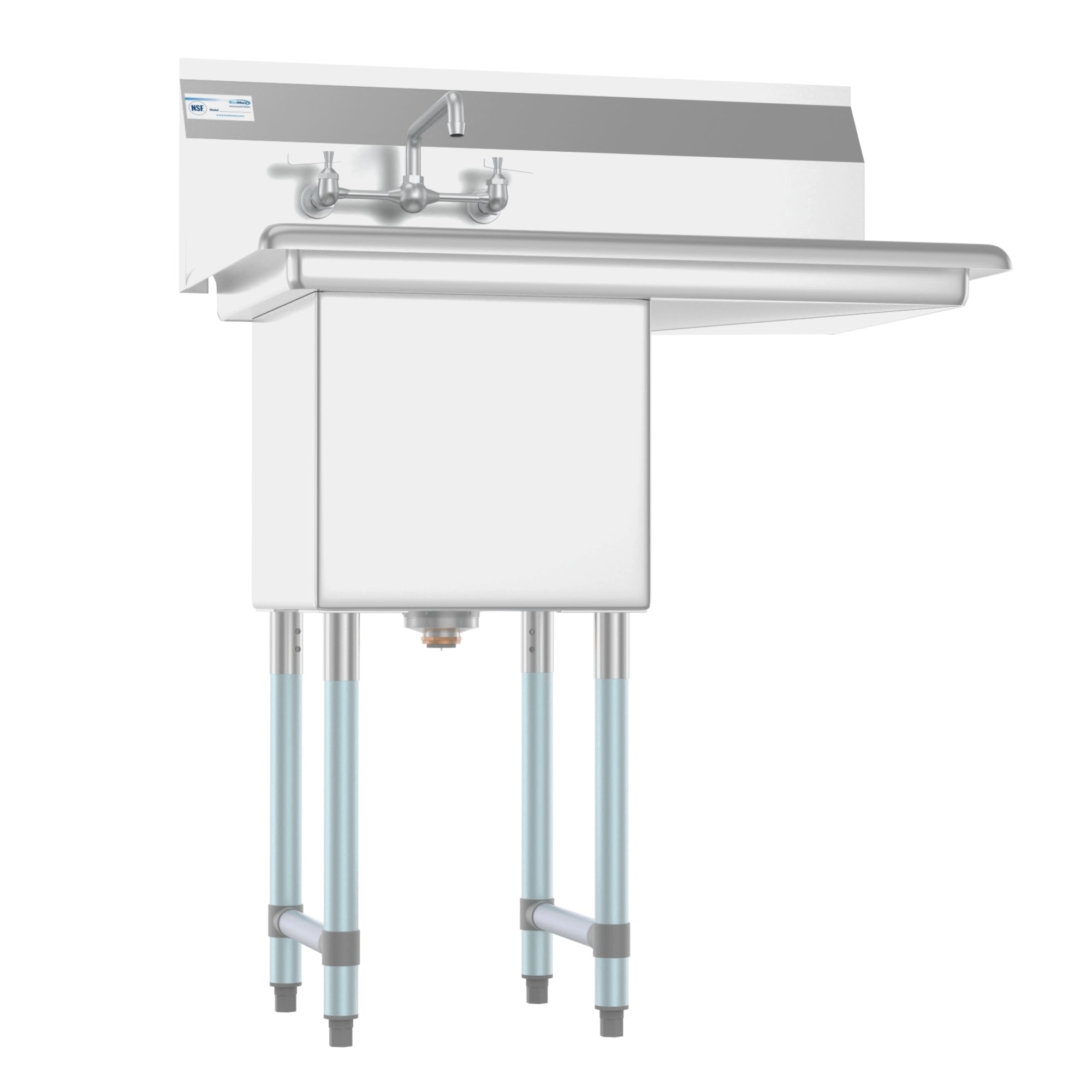 33 in. One Compartment Stainless Steel Commercial Sink with Drainboard, Bowl Size 15"x 15"x 12"