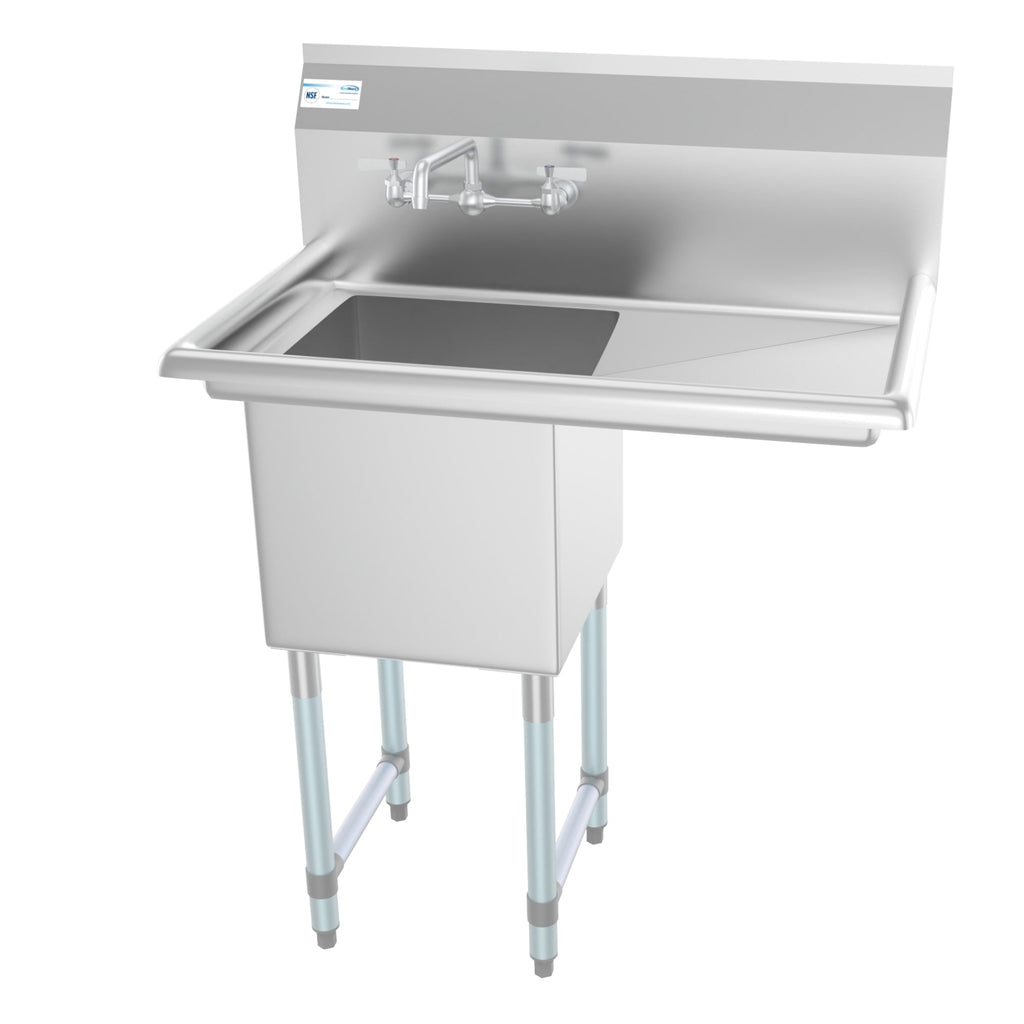 33 in. One Compartment Stainless Steel Commercial Sink with Drainboard, Bowl Size 15"x 15"x 12"