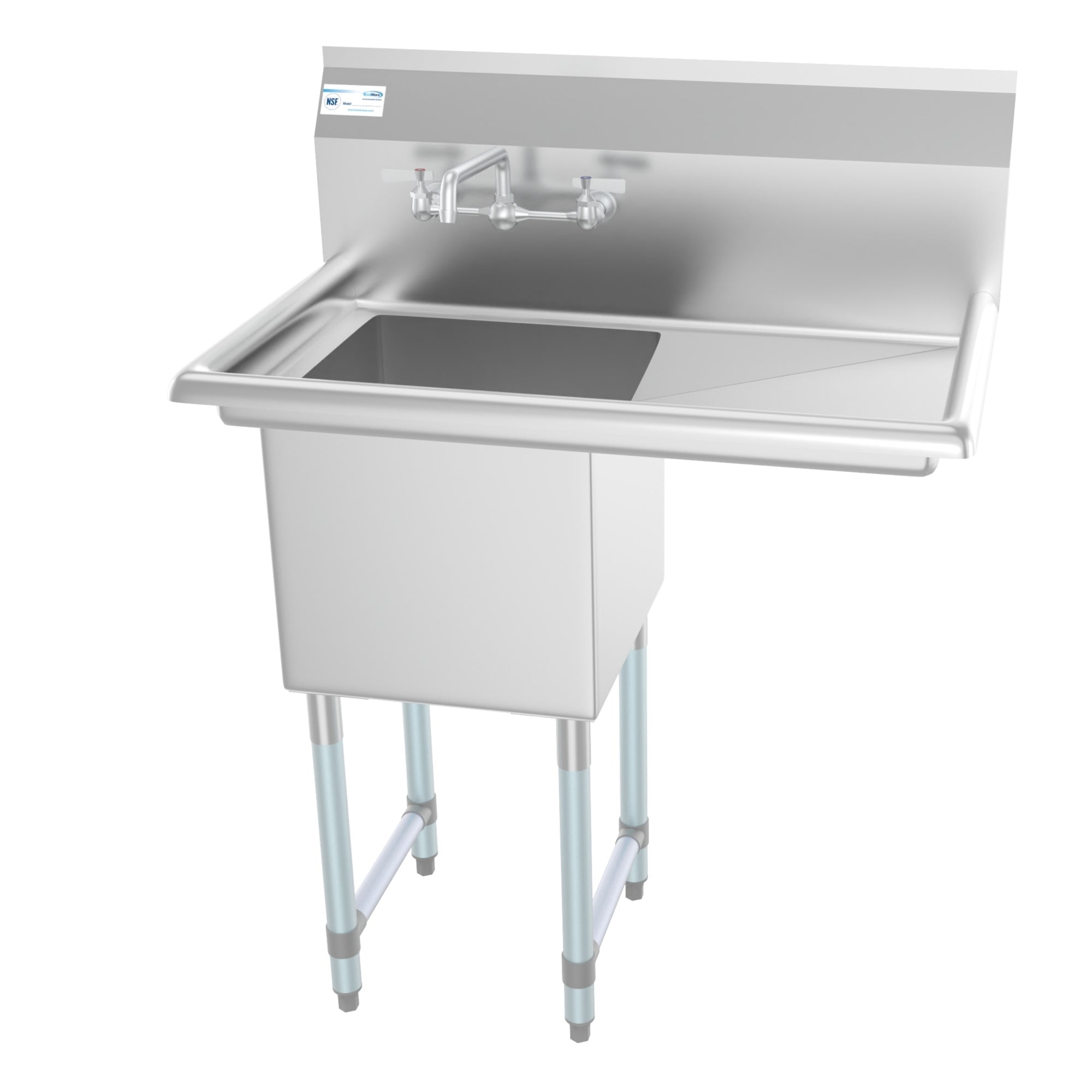 33 in. One Compartment Stainless Steel Commercial Sink with Drainboard, Bowl Size 15"x 15"x 12"