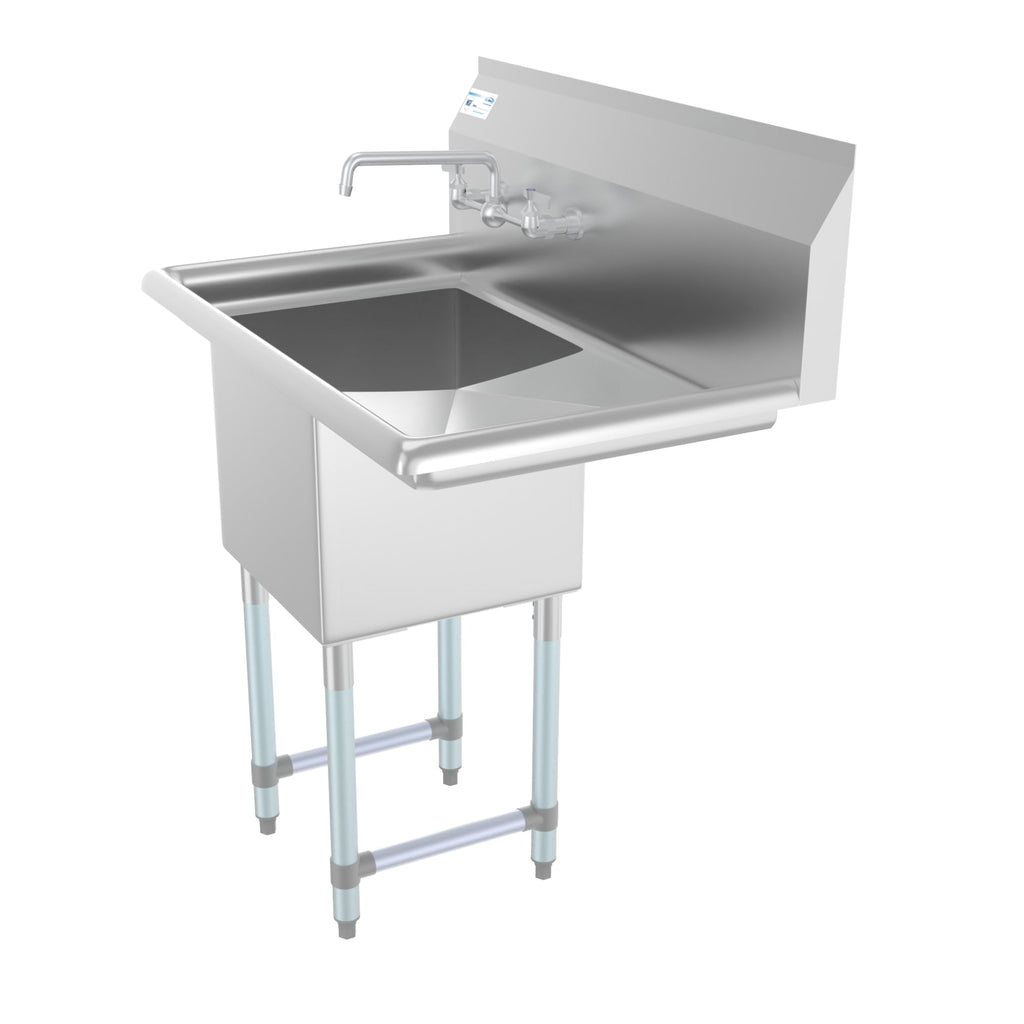 33 in. One Compartment Stainless Steel Commercial Sink with Drainboard, Bowl Size 15"x 15"x 12"