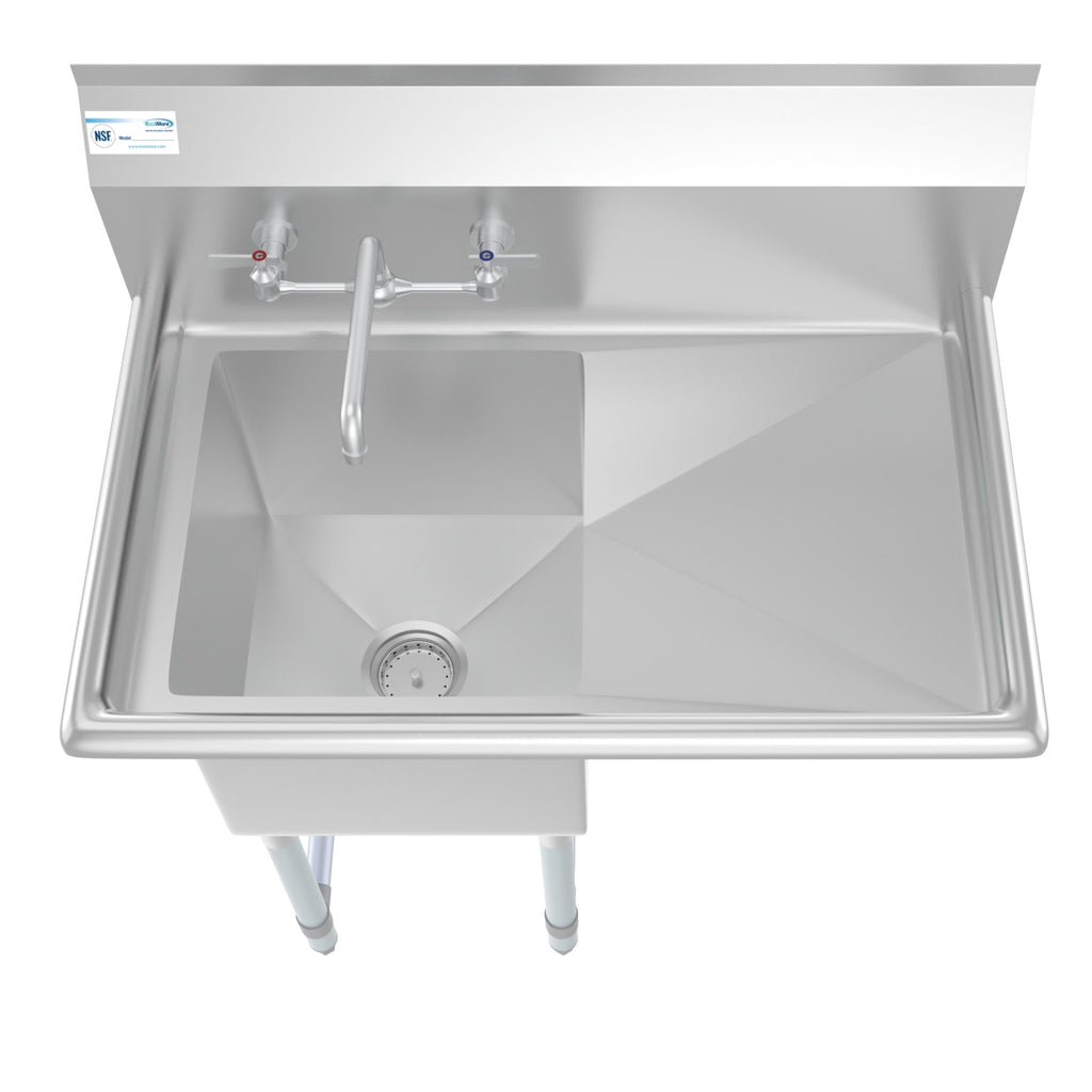33 in. One Compartment Stainless Steel Commercial Sink with Drainboard, Bowl Size 15"x 15"x 12"