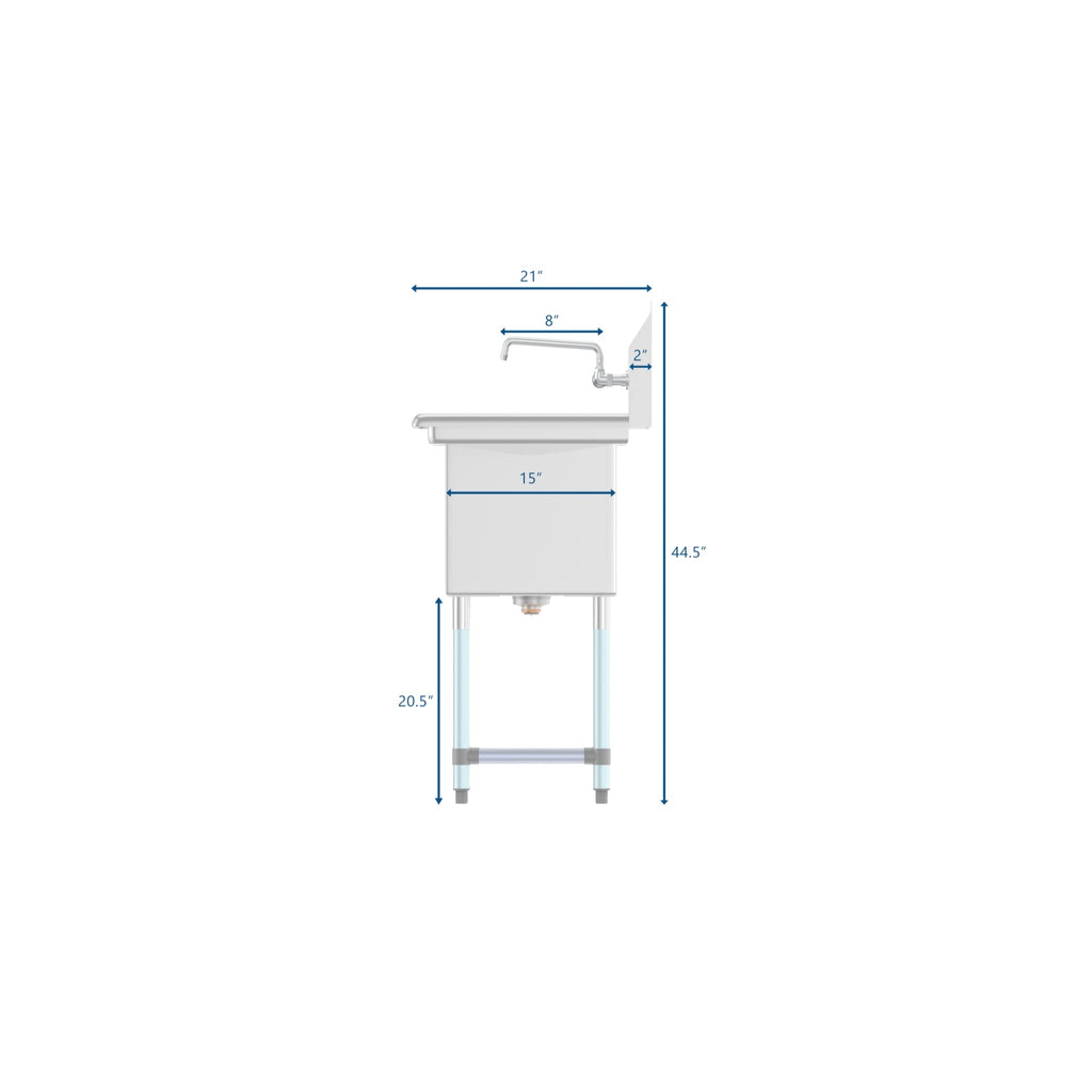 33 in. One Compartment Stainless Steel Commercial Sink with Drainboard, Bowl Size 15"x 15"x 12"