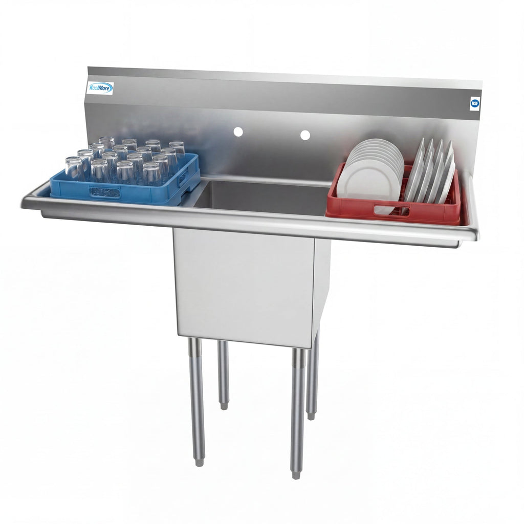 45 in. One Compartment Stainless Steel Commercial Sink with Drainboards, Bowl Size 15"x 15"x 12"