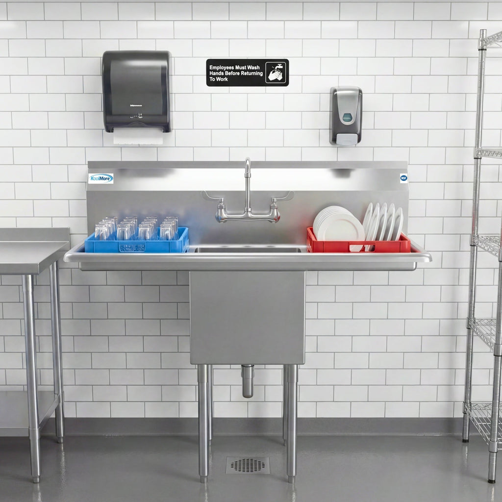 45 in. One Compartment Stainless Steel Commercial Sink with Drainboards, Bowl Size 15"x 15"x 12"