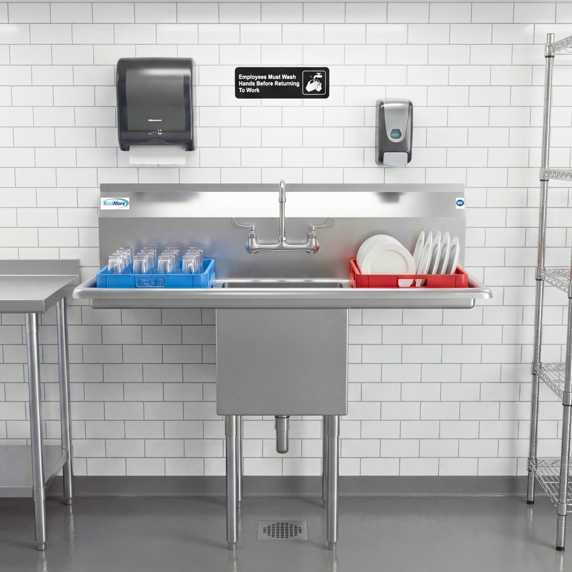 45 in. One Compartment Stainless Steel Commercial Sink with Drainboards, Bowl Size 15"x 15"x 12"