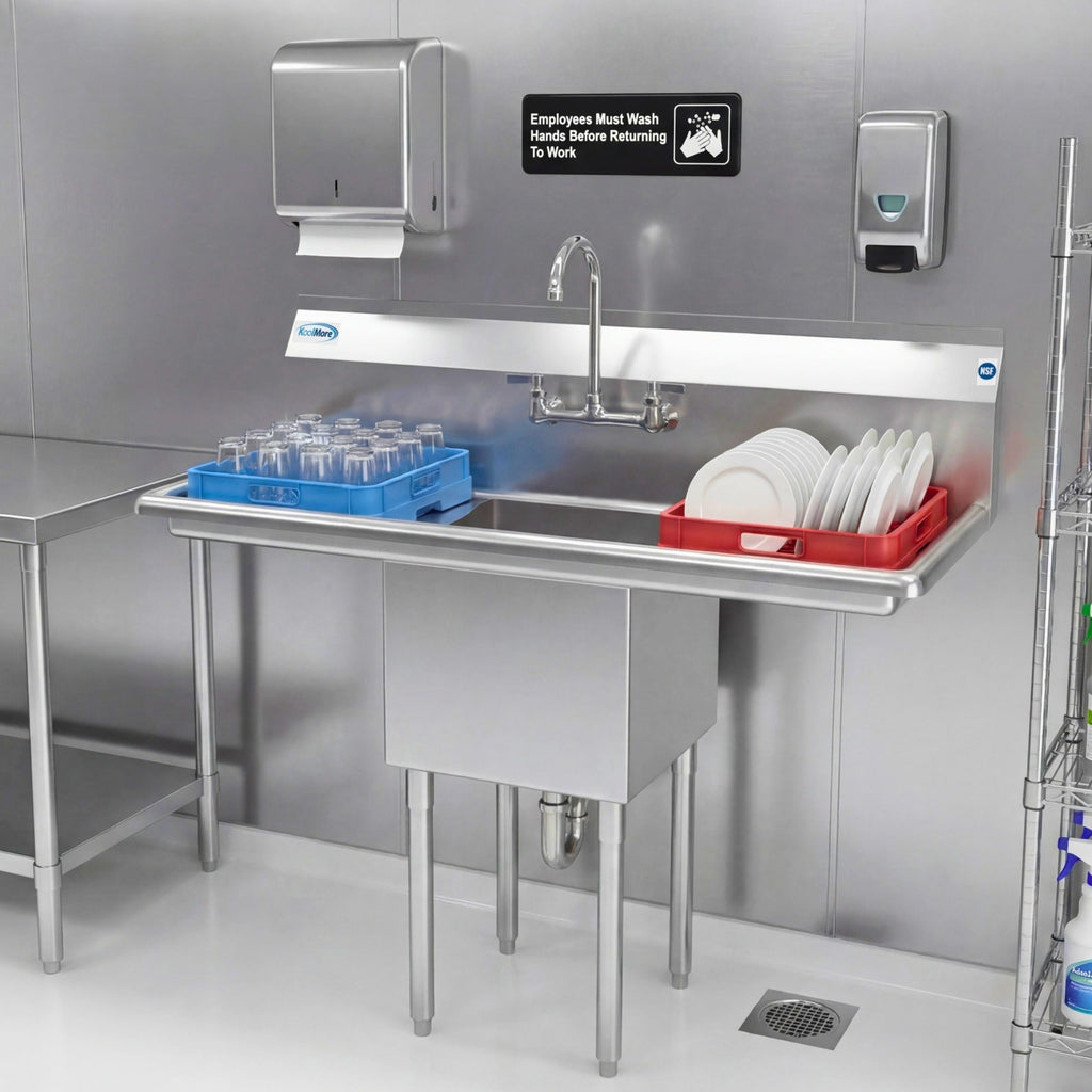 45 in. One Compartment Stainless Steel Commercial Sink with Drainboards, Bowl Size 15"x 15"x 12"