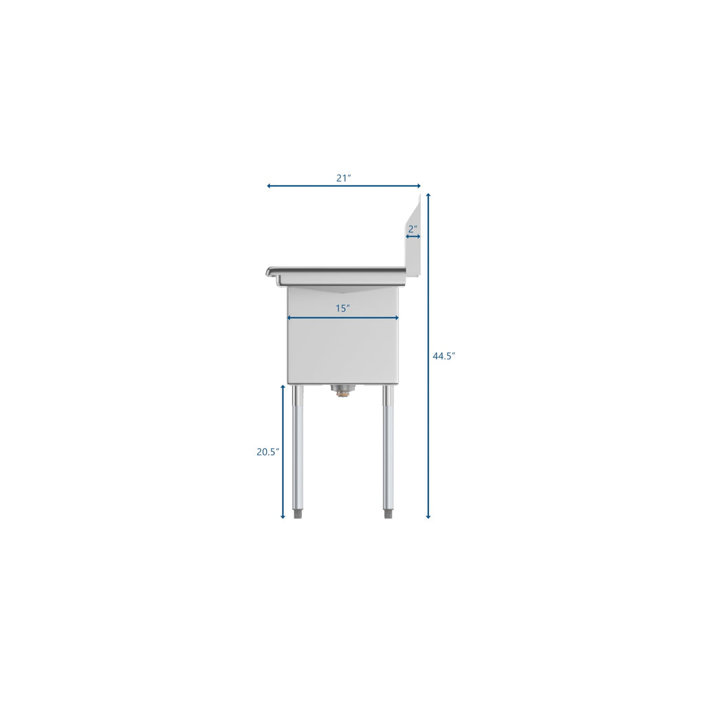 45 in. One Compartment Stainless Steel Commercial Sink with Drainboards, Bowl Size 15"x 15"x 12"
