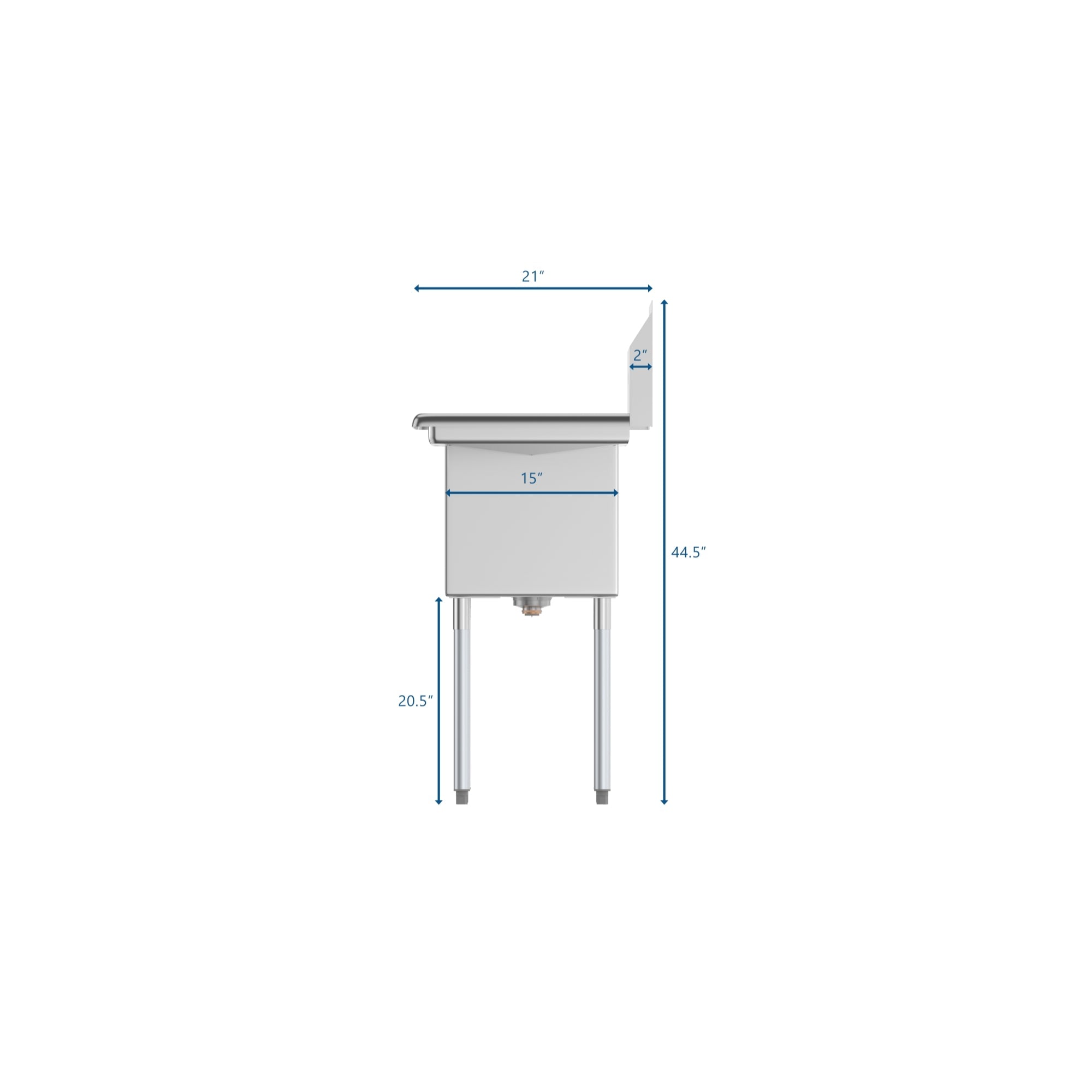 45 in. One Compartment Stainless Steel Commercial Sink with Drainboards, Bowl Size 15"x 15"x 12"