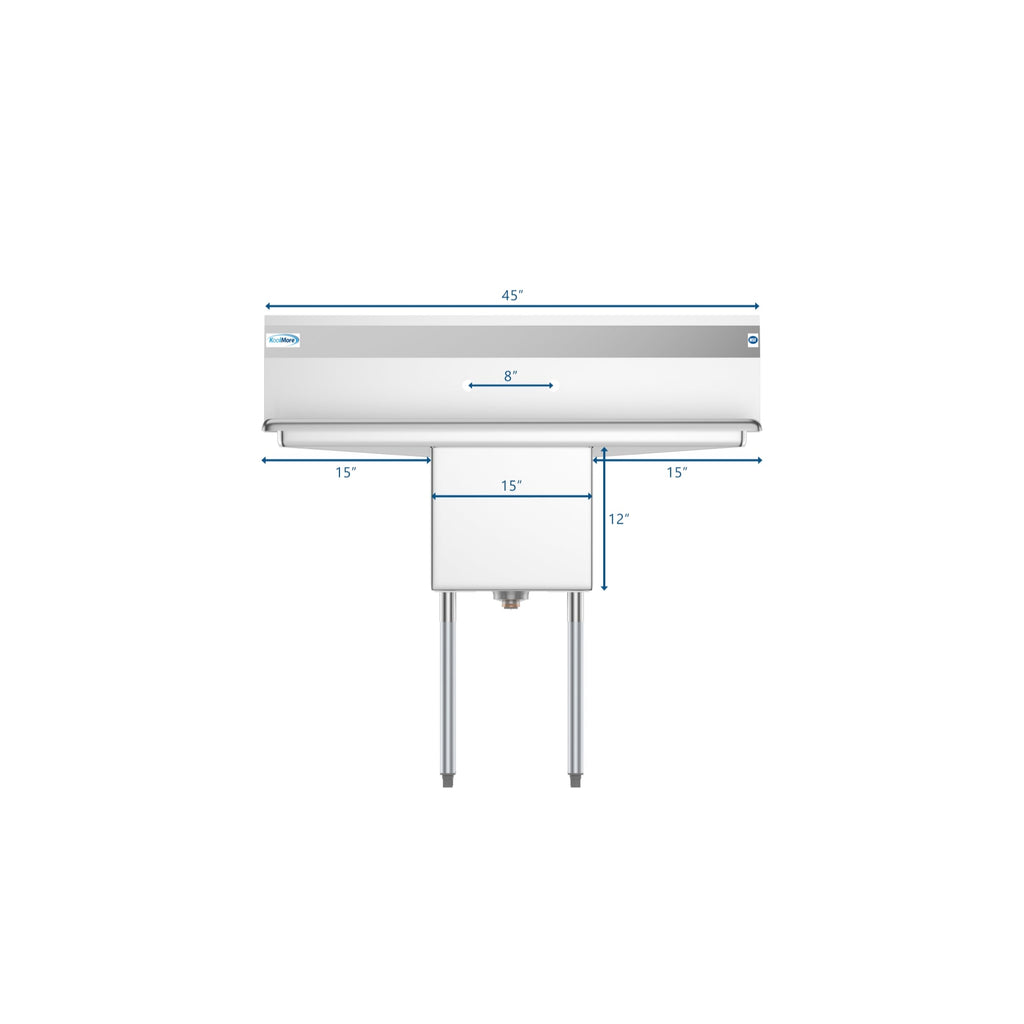 45 in. One Compartment Stainless Steel Commercial Sink with Drainboards, Bowl Size 15"x 15"x 12"