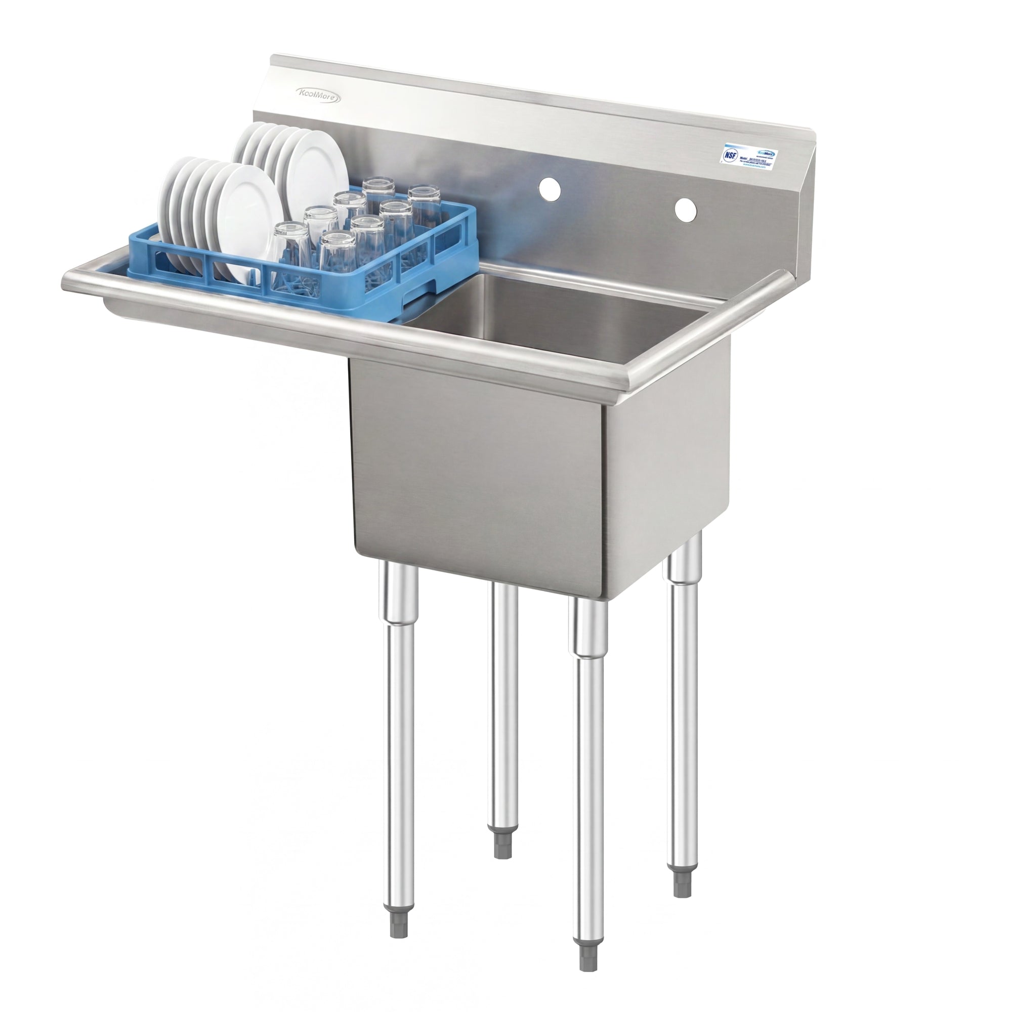 33 in. One Compartment Stainless Steel Commercial Sink with Drainboard, Bowl Size 15"x 15"x 12"