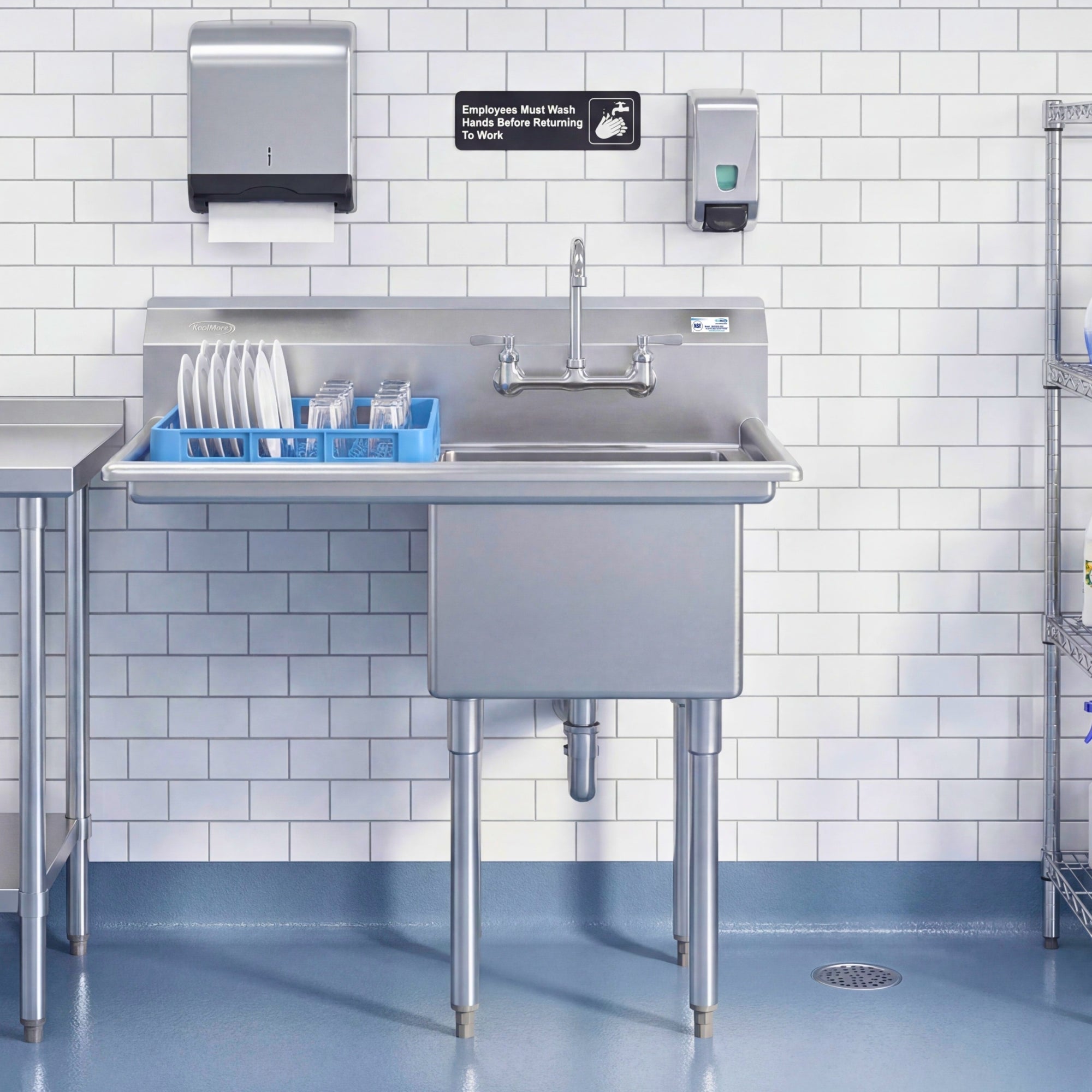 33 in. One Compartment Stainless Steel Commercial Sink with Drainboard, Bowl Size 15"x 15"x 12"