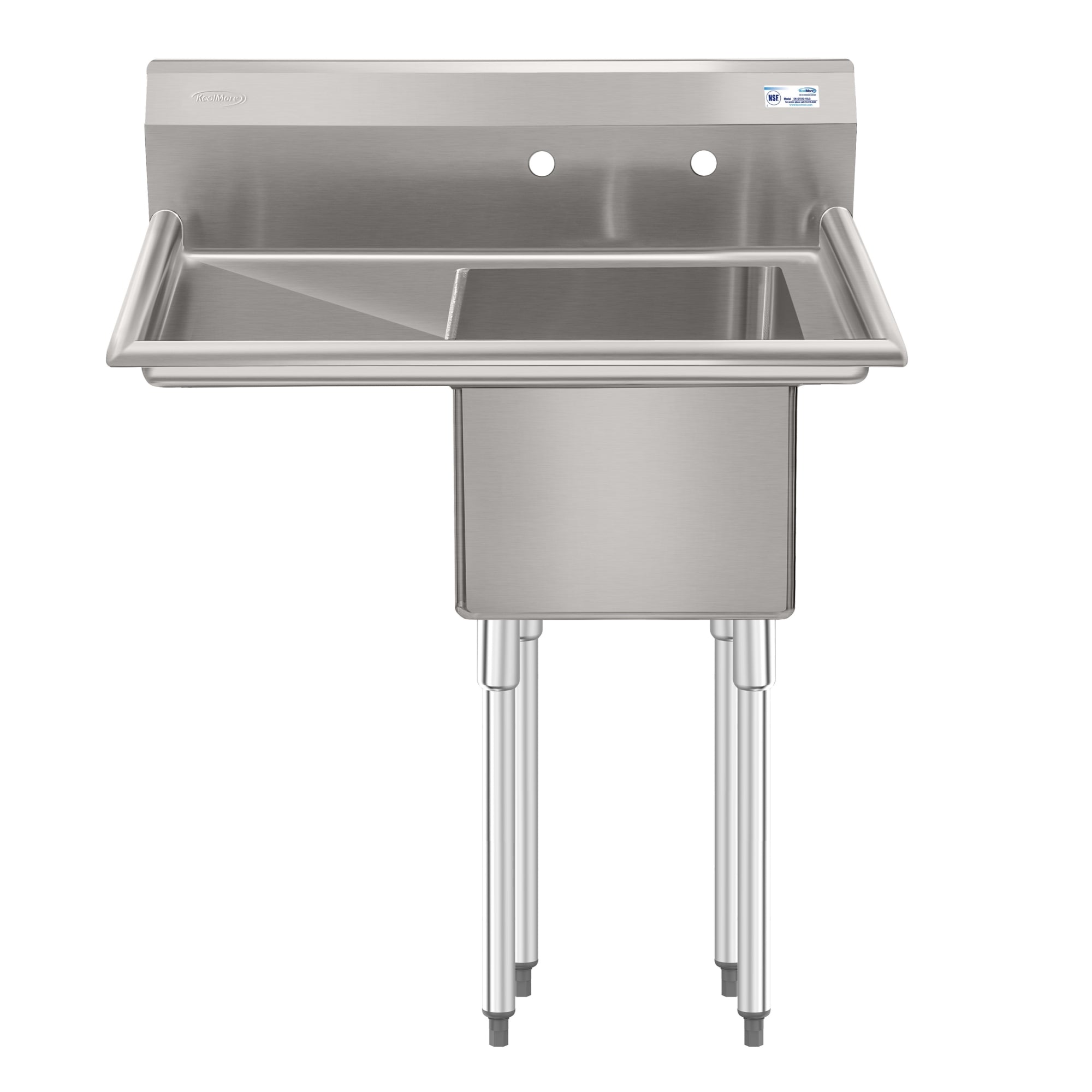 33 in. One Compartment Stainless Steel Commercial Sink with Drainboard, Bowl Size 15"x 15"x 12"