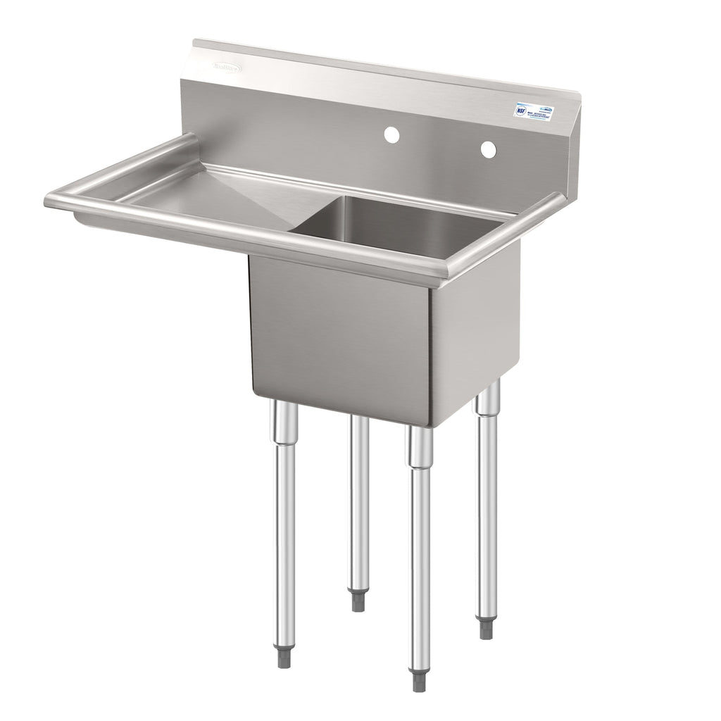 33 in. One Compartment Stainless Steel Commercial Sink with Drainboard, Bowl Size 15"x 15"x 12"