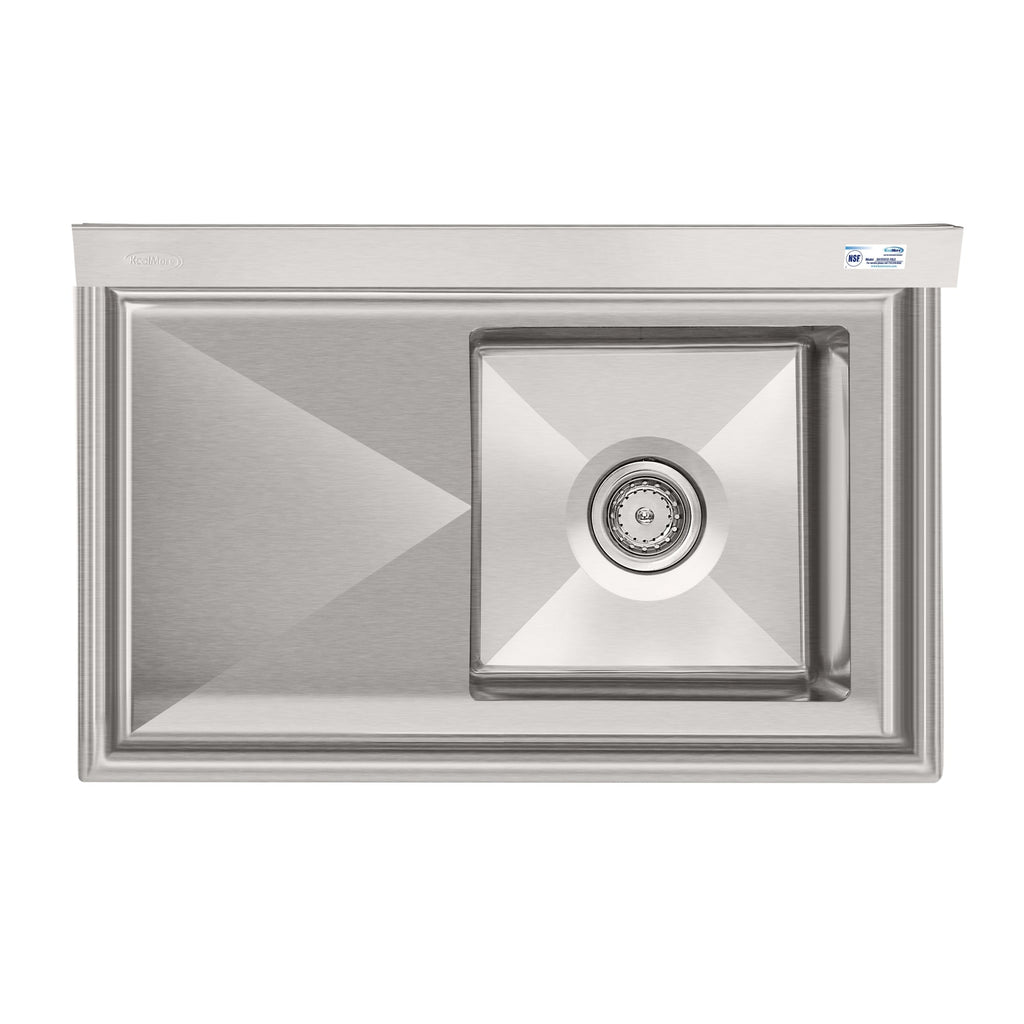 33 in. One Compartment Stainless Steel Commercial Sink with Drainboard, Bowl Size 15"x 15"x 12"