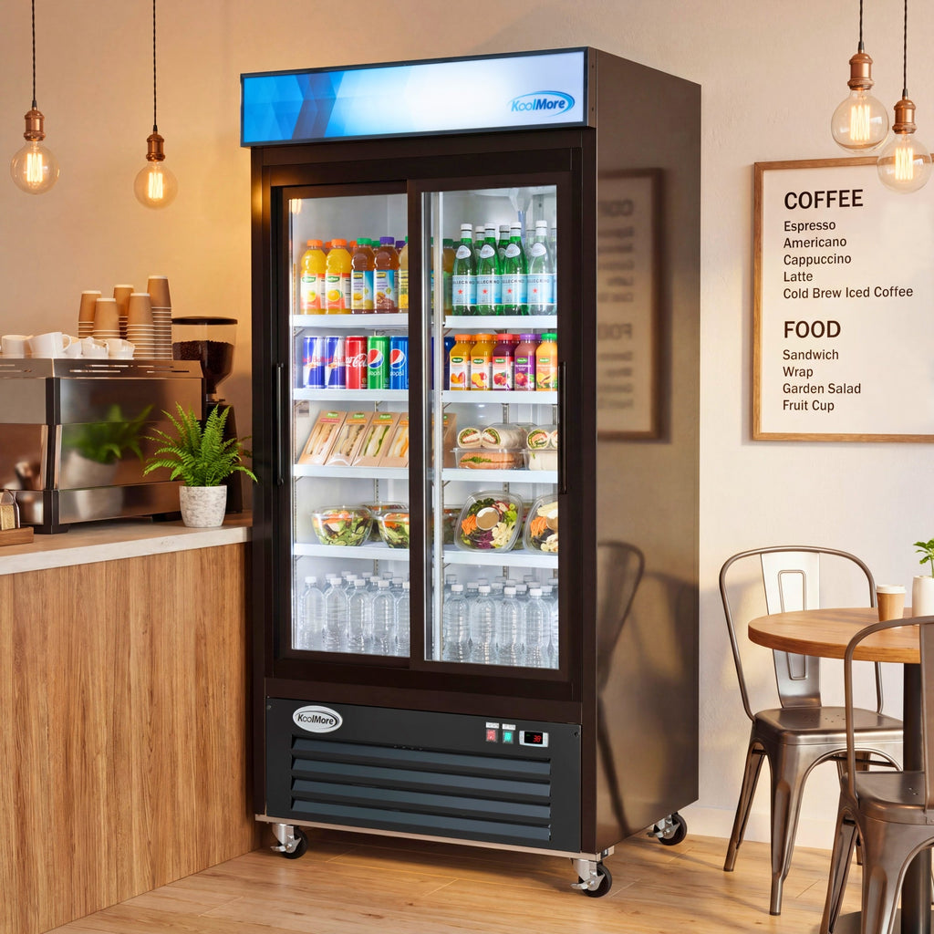 40 in. 33 Cu. Ft. Commercial Merchandiser Refrigerator with Sliding Doors, LED Lighting in Black