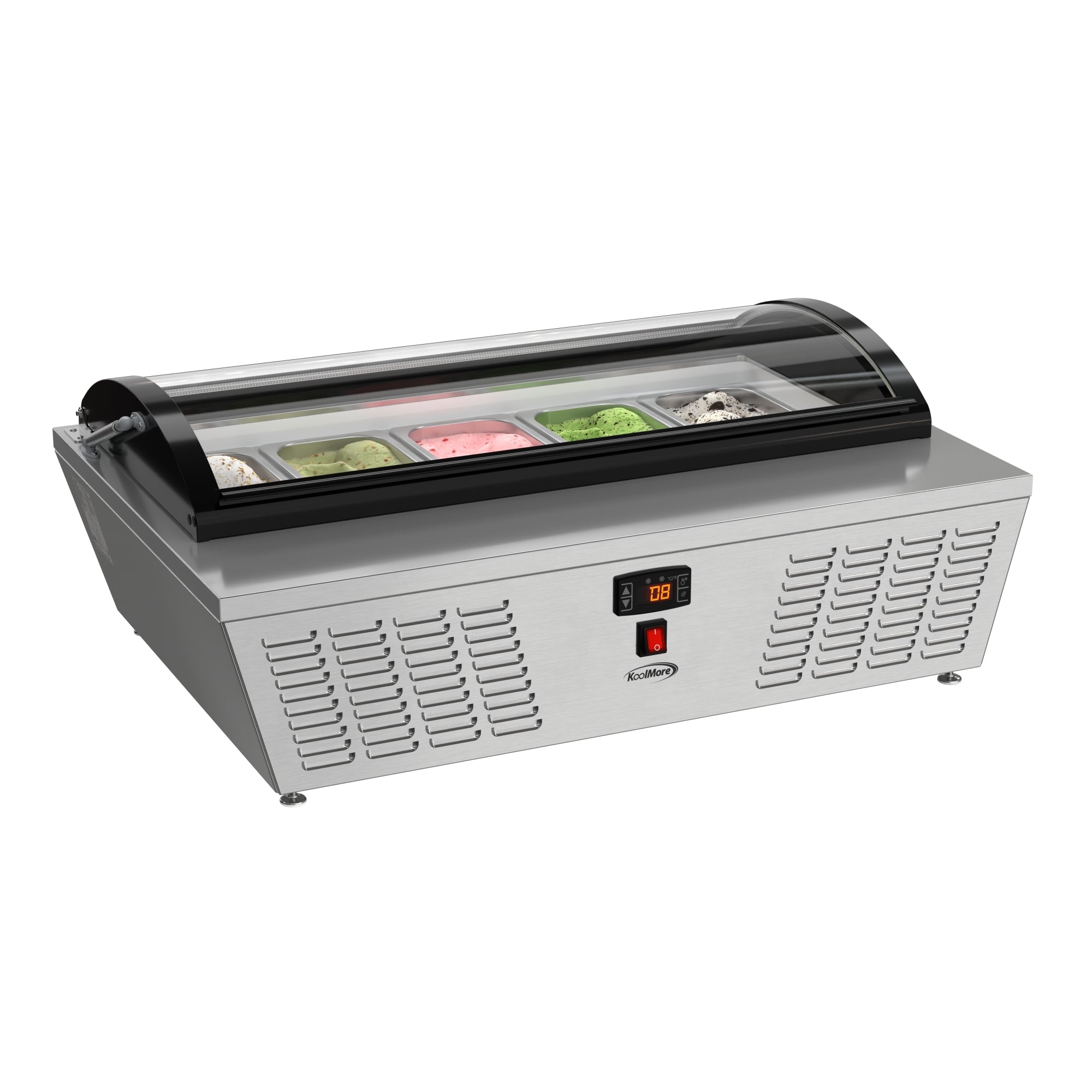 39 in. 5-Pan Countertop Ice Cream Display Freezer with Curved Glass Top in Stainless-Steel