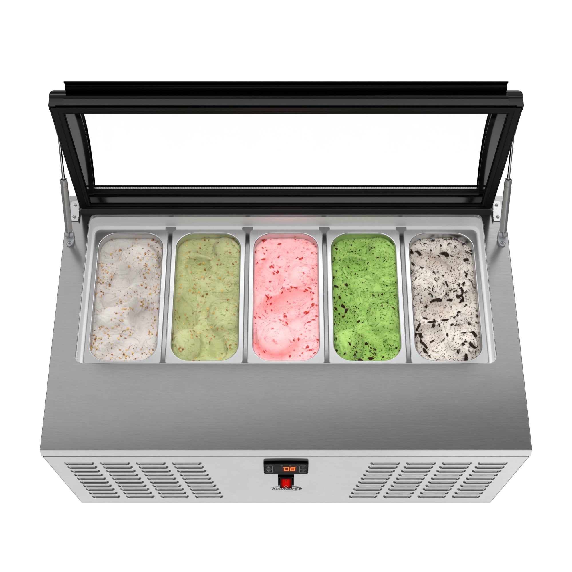 39 in. 5-Pan Countertop Ice Cream Display Freezer with Curved Glass Top in Stainless-Steel