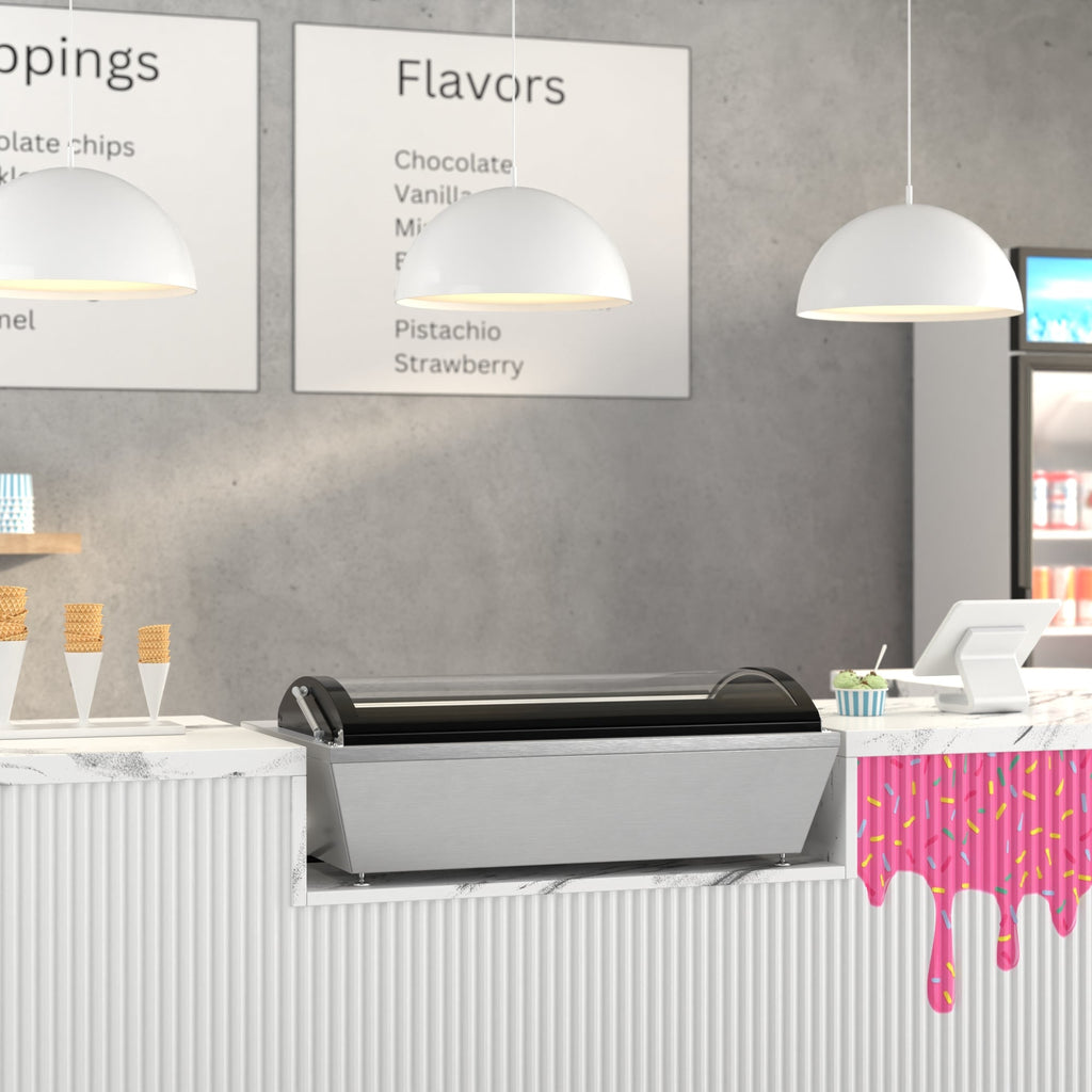 39 in. 5-Pan Countertop Ice Cream Display Freezer with Curved Glass Top in Stainless-Steel