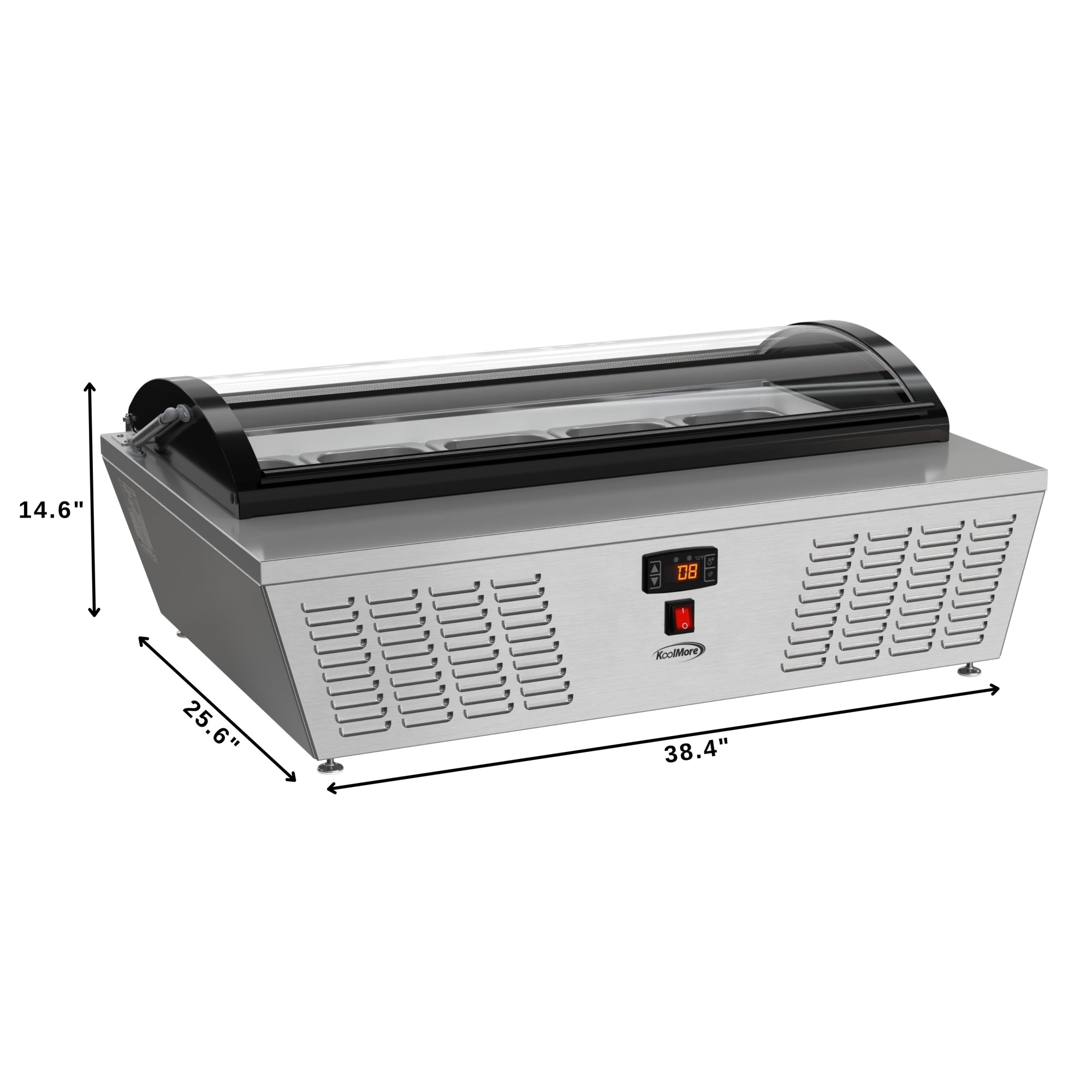 39 in. 5-Pan Countertop Ice Cream Display Freezer with Curved Glass Top in Stainless-Steel