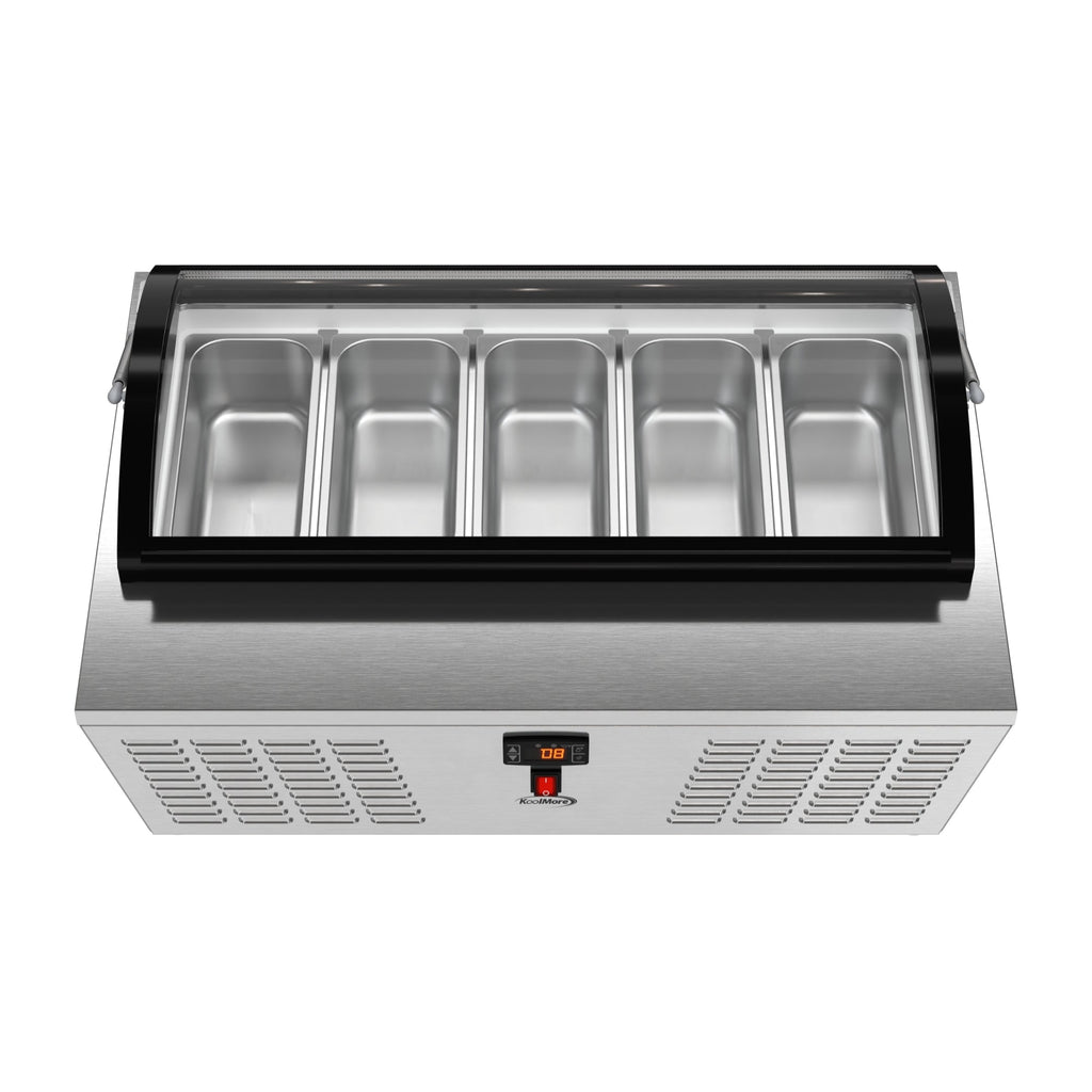 39 in. 5-Pan Countertop Ice Cream Display Freezer with Curved Glass Top in Stainless-Steel