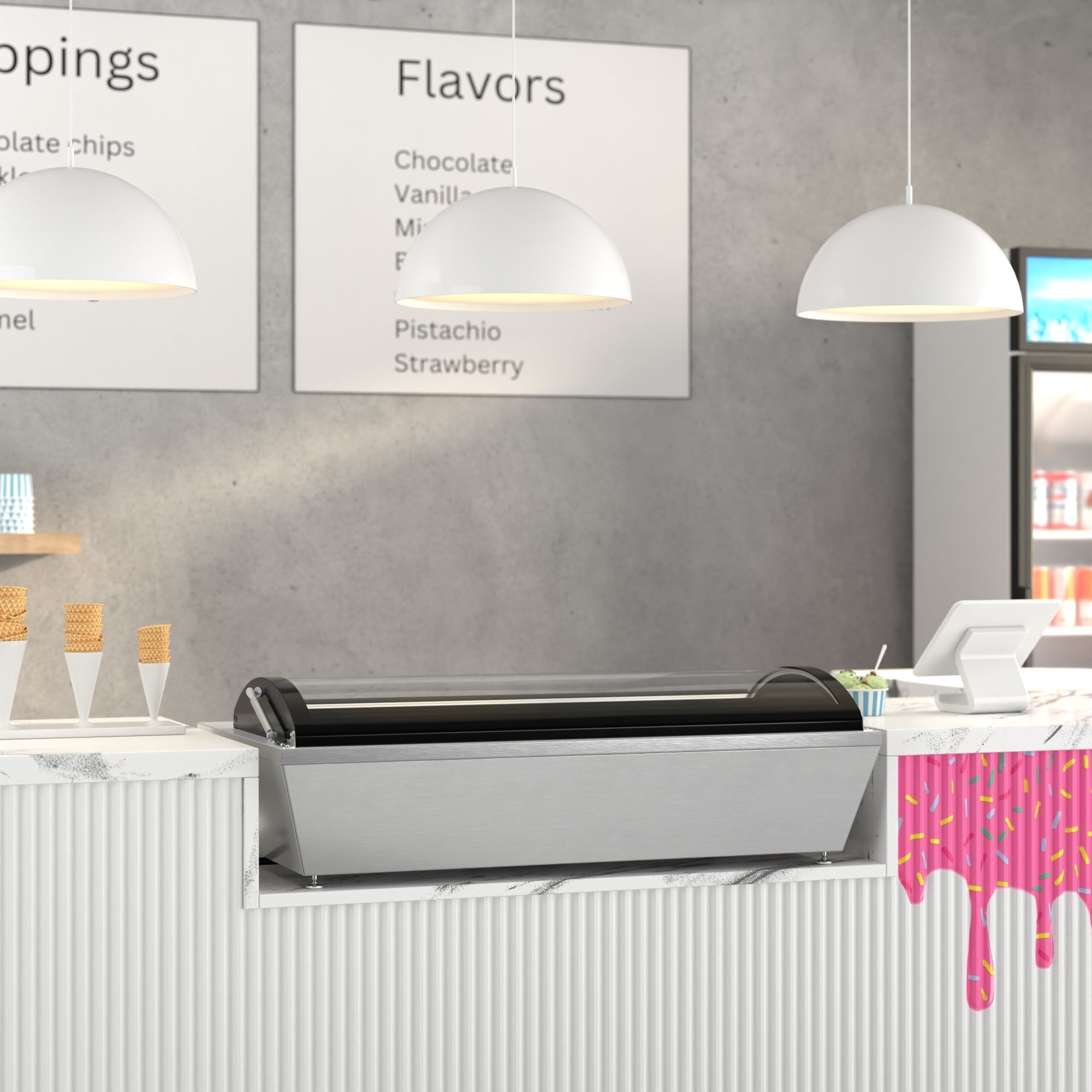 45 in. 6-Pan Countertop Ice Cream Display Freezer with Curved Glass Top in Stainless-Steel