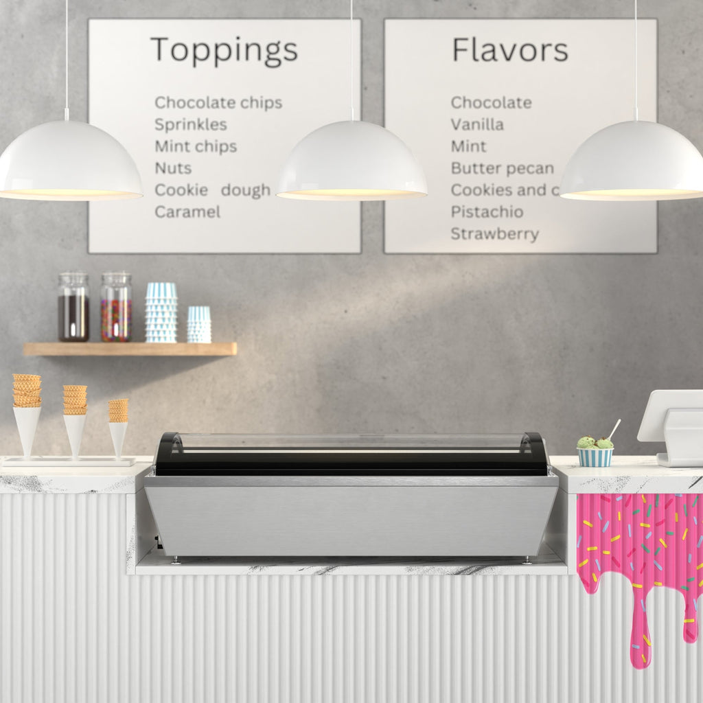 45 in. 6-Pan Countertop Ice Cream Display Freezer with Curved Glass Top in Stainless-Steel