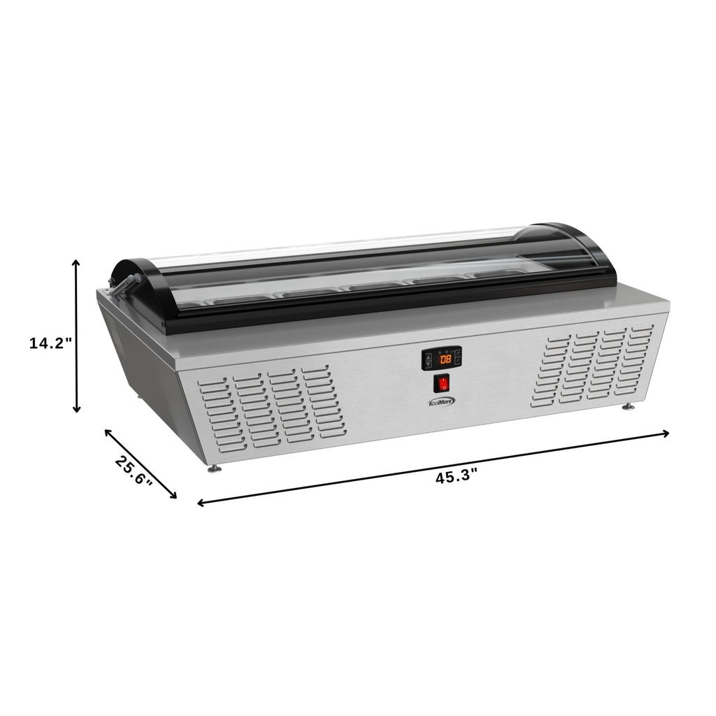 45 in. 6-Pan Countertop Ice Cream Display Freezer with Curved Glass Top in Stainless-Steel