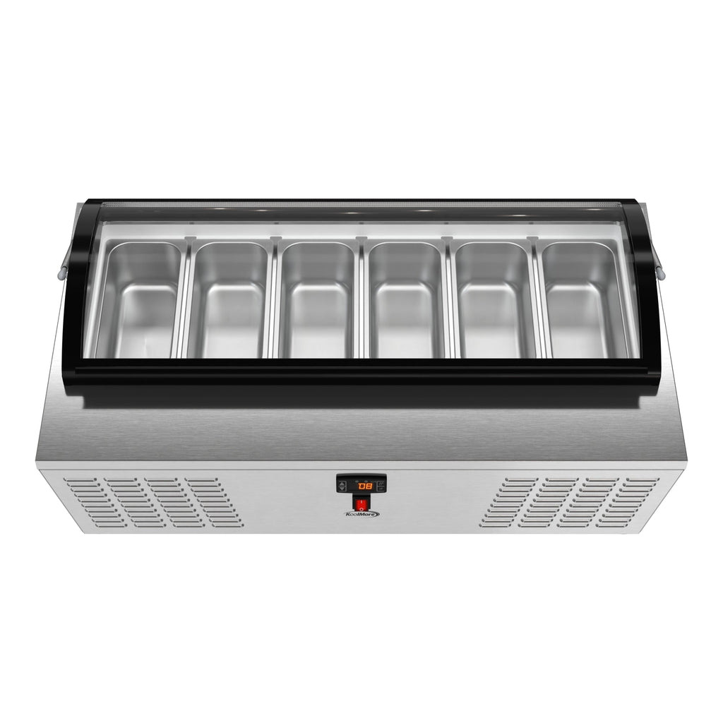 45 in. 6-Pan Countertop Ice Cream Display Freezer with Curved Glass Top in Stainless-Steel