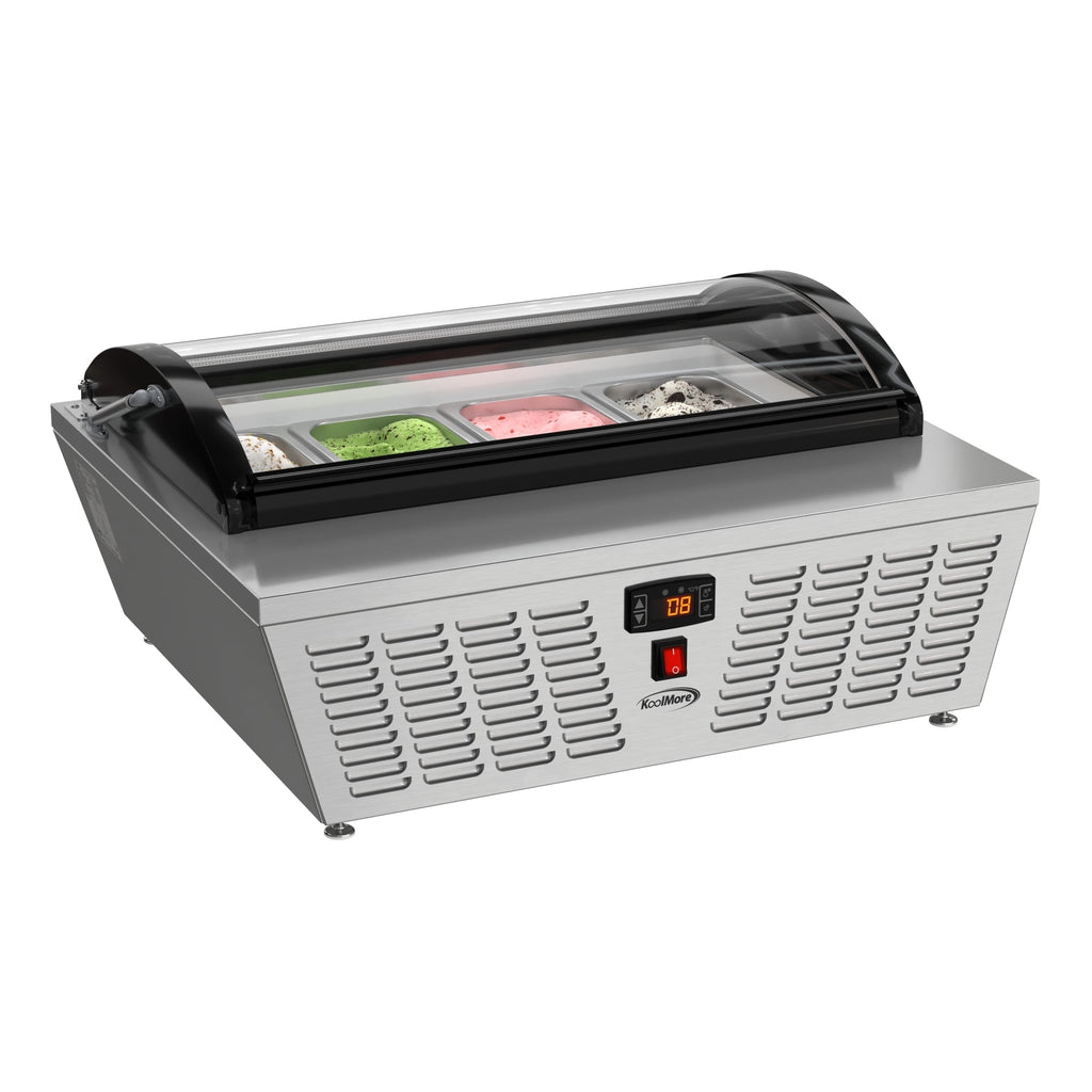 32 in. 4-Pan Countertop Ice Cream Display Freezer with Curved Glass Top in Stainless-Steel