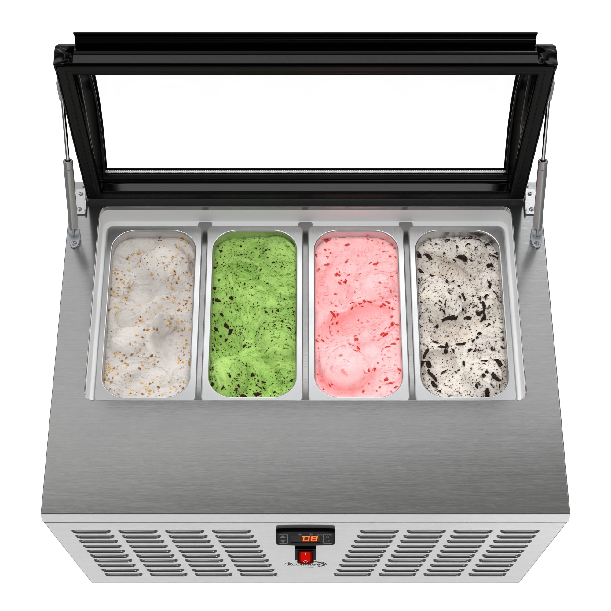 32 in. 4-Pan Countertop Ice Cream Display Freezer with Curved Glass Top in Stainless-Steel