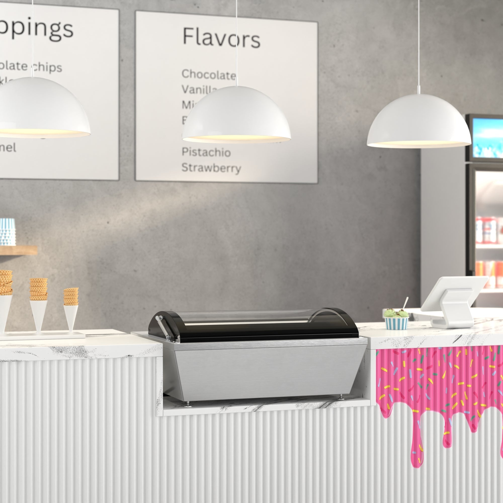 32 in. 4-Pan Countertop Ice Cream Display Freezer with Curved Glass Top in Stainless-Steel