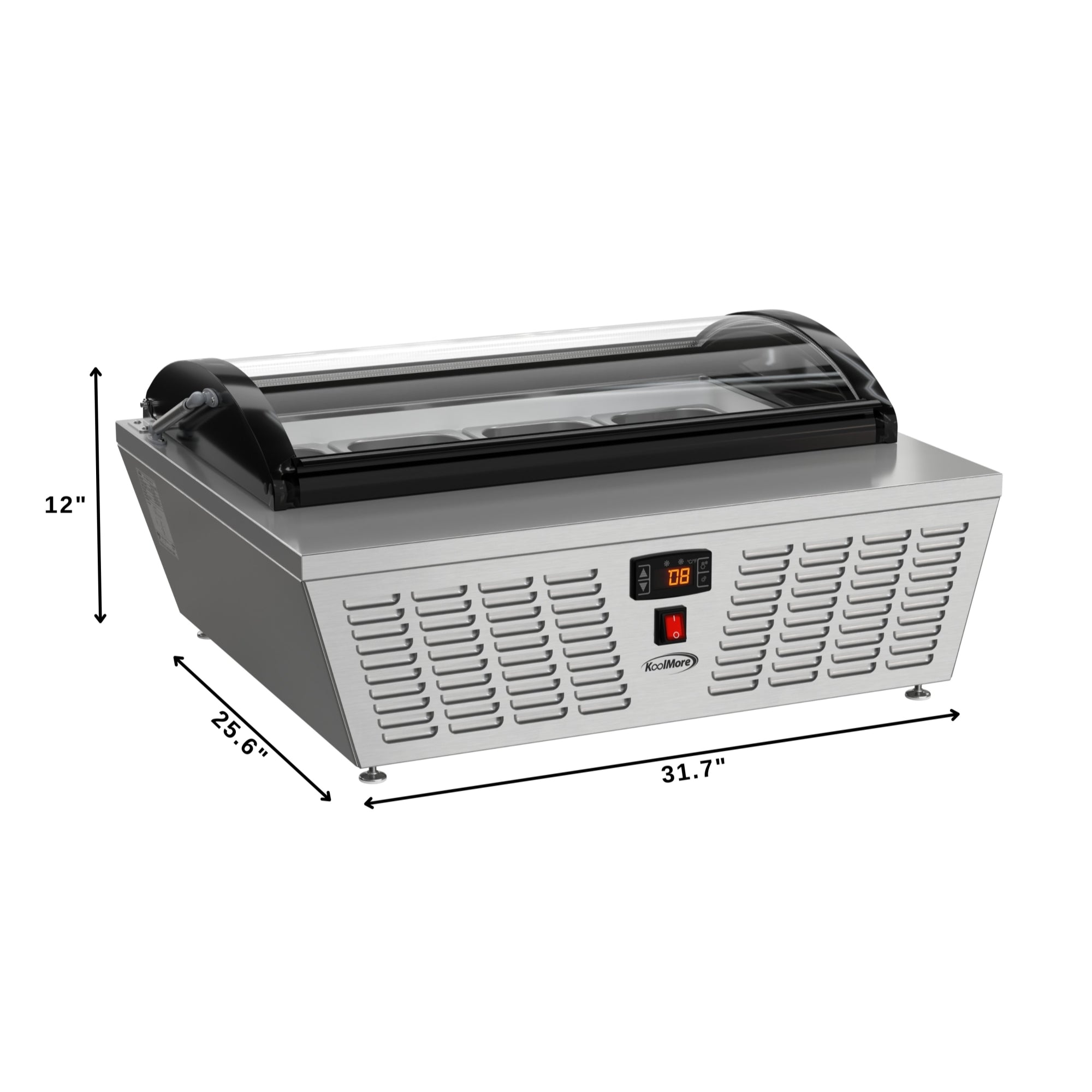 32 in. 4-Pan Countertop Ice Cream Display Freezer with Curved Glass Top in Stainless-Steel