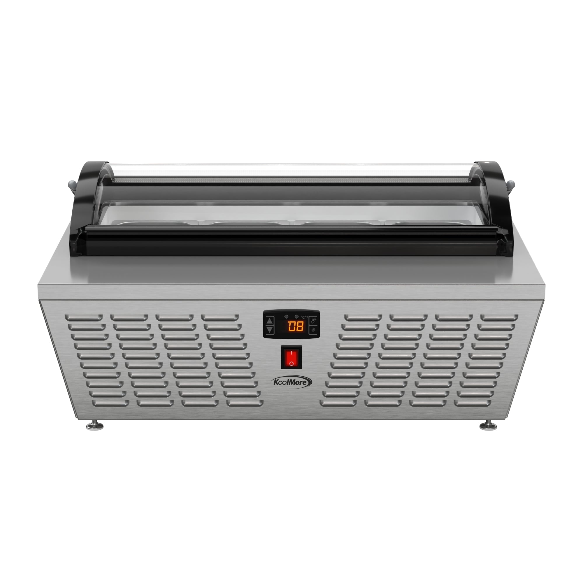 32 in. 4-Pan Countertop Ice Cream Display Freezer with Curved Glass Top in Stainless-Steel