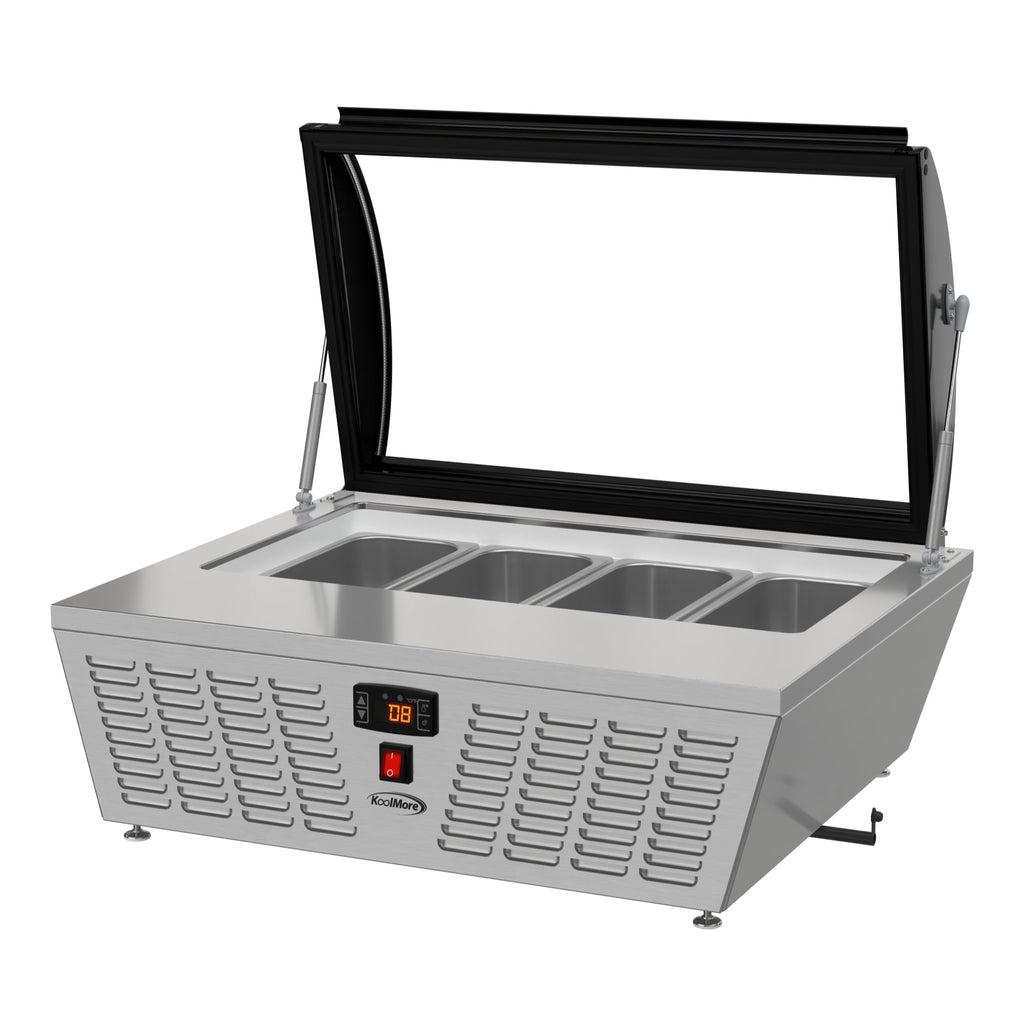 32 in. 4-Pan Countertop Ice Cream Display Freezer with Curved Glass Top in Stainless-Steel