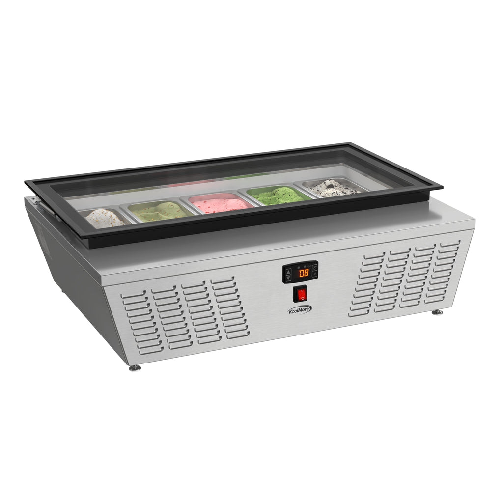 39 in. 5-Pan Countertop Ice Cream Display Freezer with Glass Top in Stainless-Steel