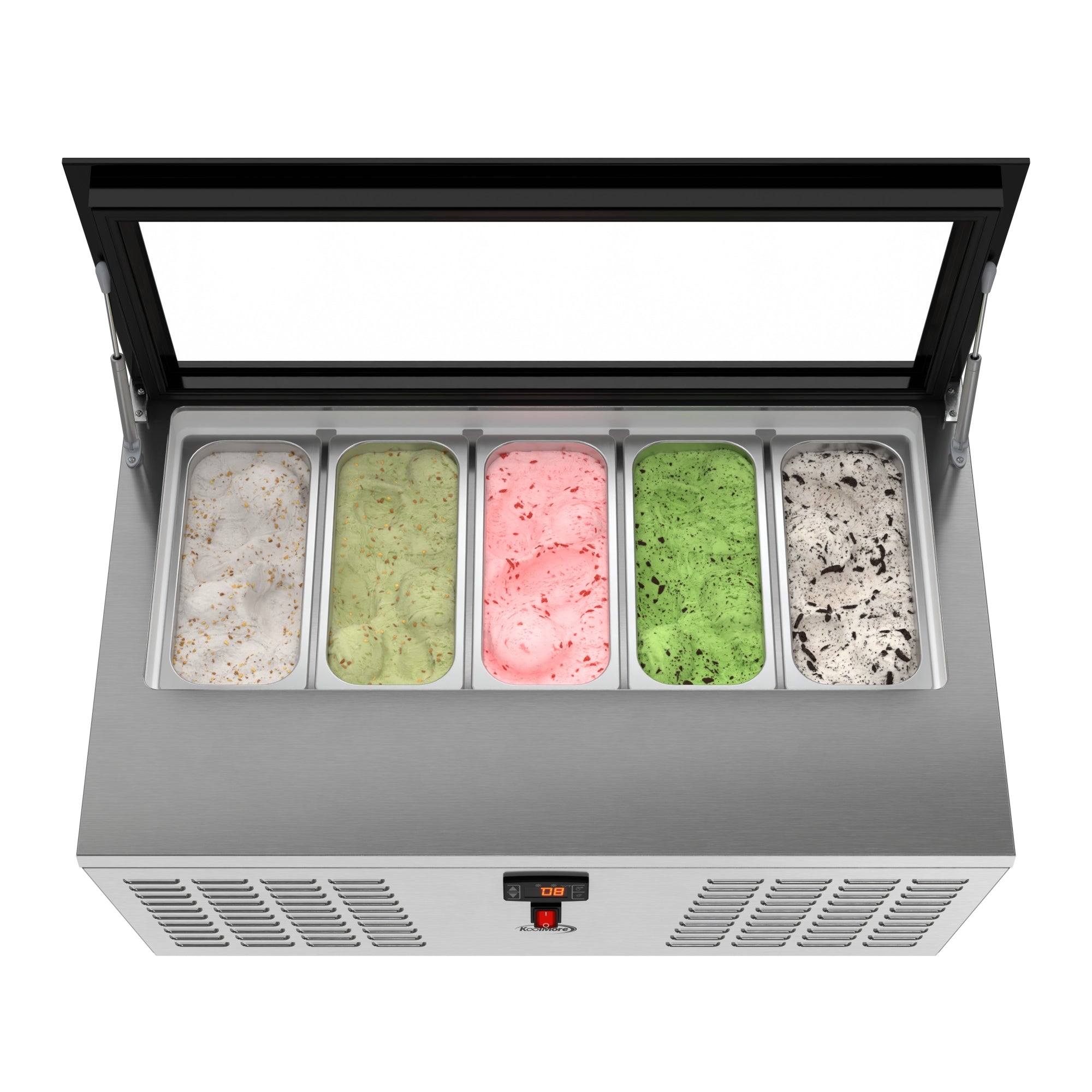 39 in. 5-Pan Countertop Ice Cream Display Freezer with Glass Top in Stainless-Steel