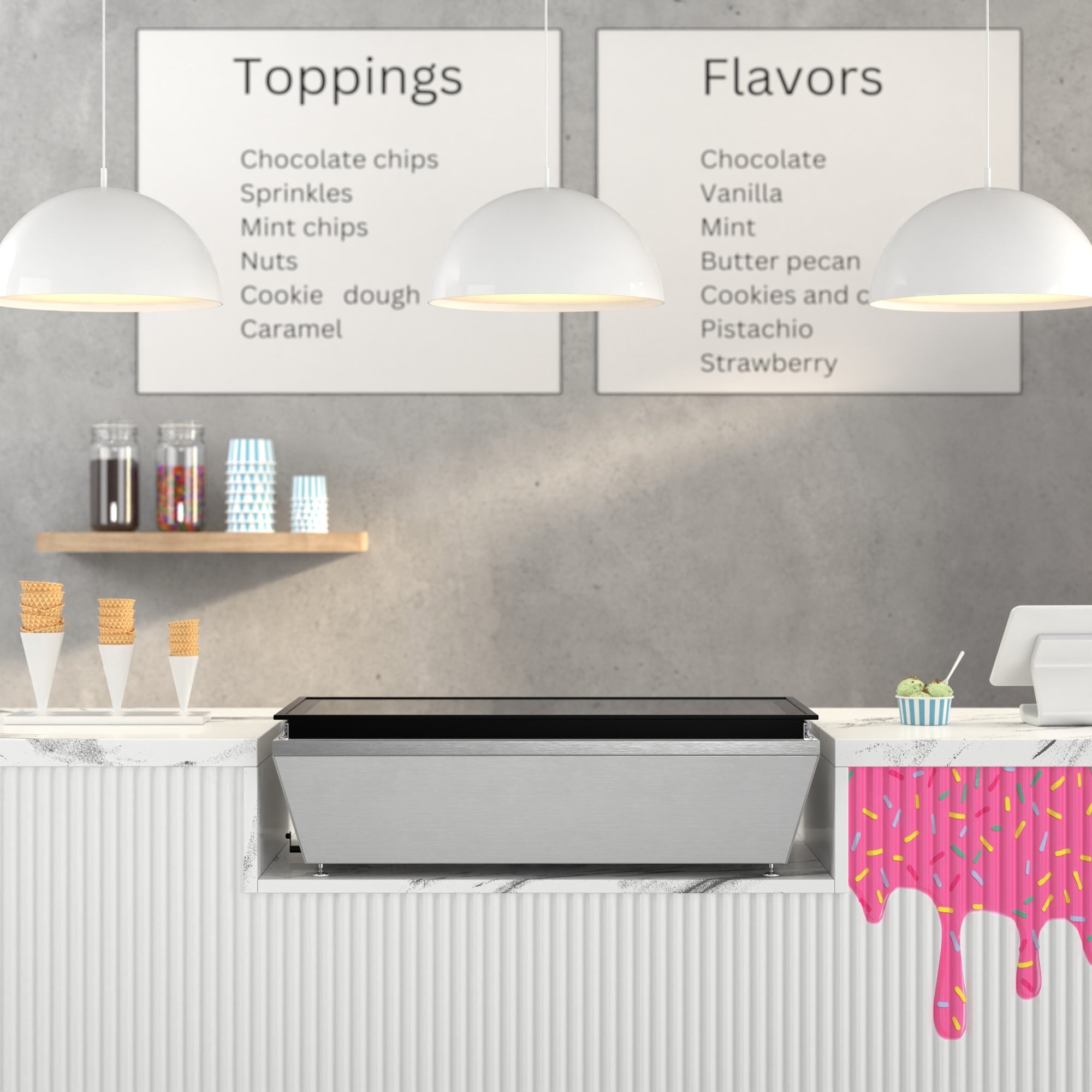 39 in. 5-Pan Countertop Ice Cream Display Freezer with Glass Top in Stainless-Steel