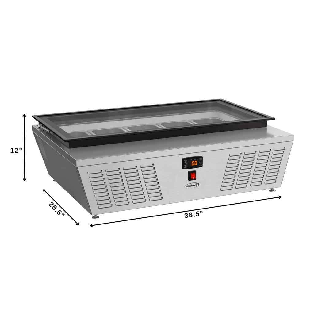 39 in. 5-Pan Countertop Ice Cream Display Freezer with Glass Top in Stainless-Steel