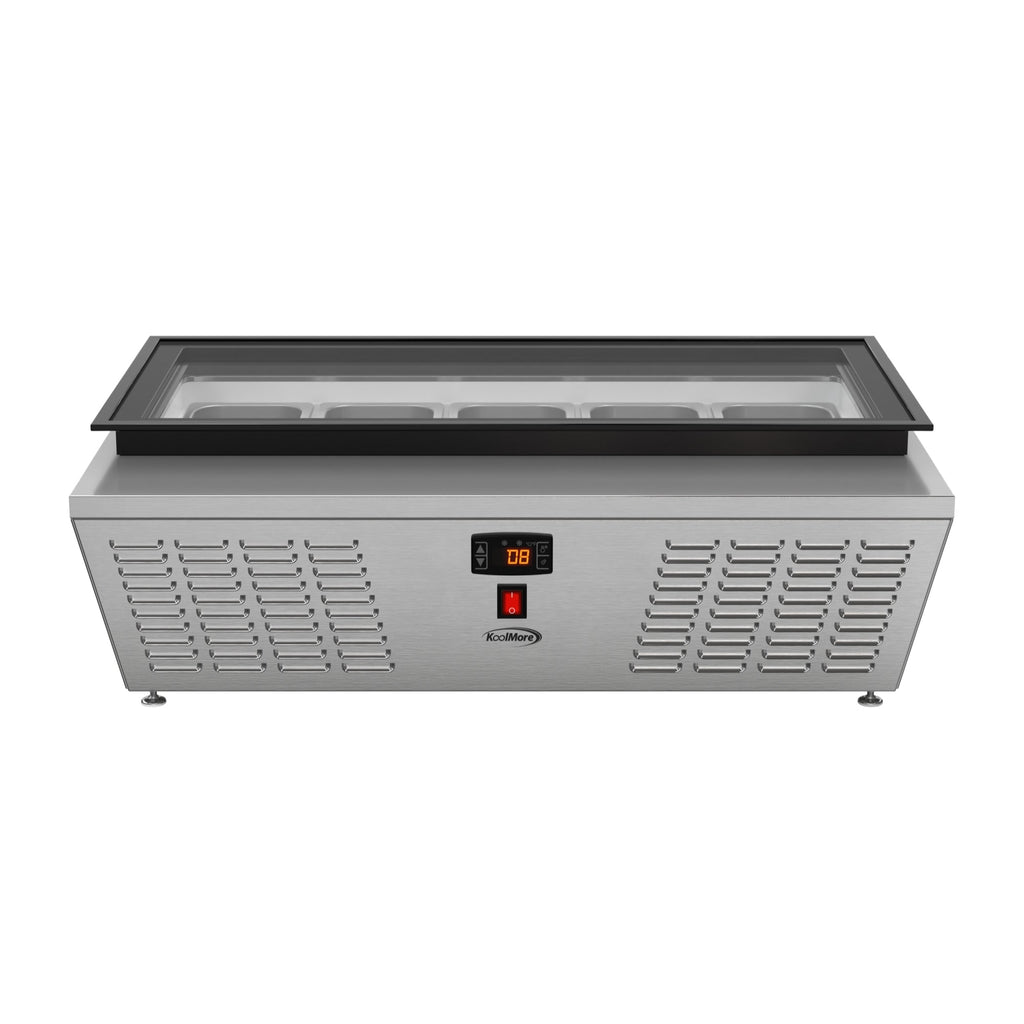 39 in. 5-Pan Countertop Ice Cream Display Freezer with Glass Top in Stainless-Steel