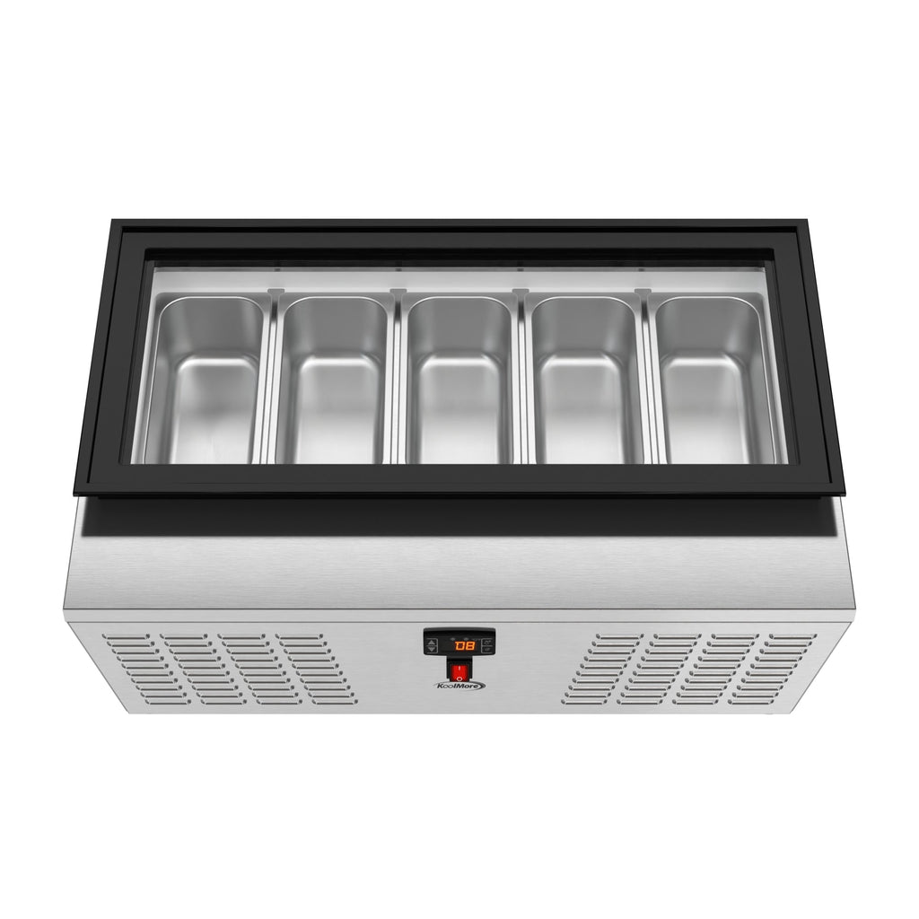 39 in. 5-Pan Countertop Ice Cream Display Freezer with Glass Top in Stainless-Steel
