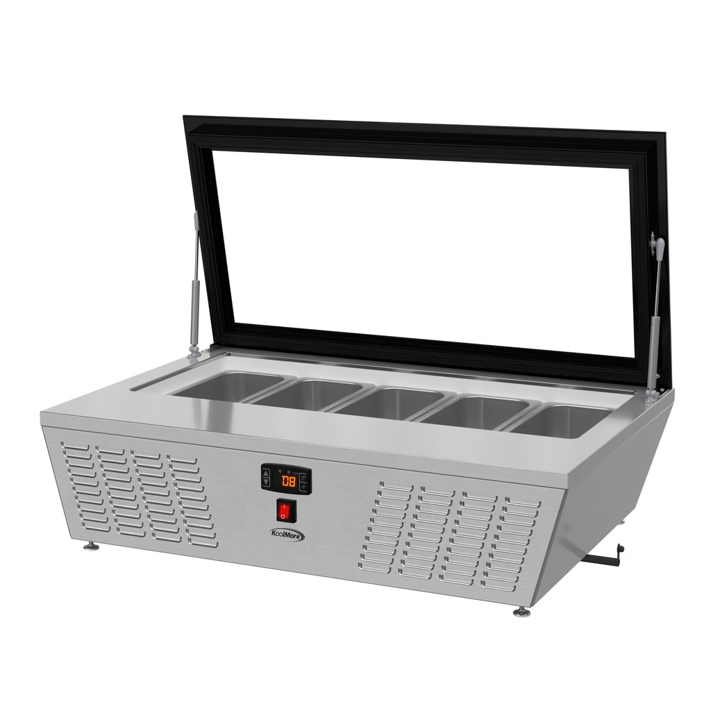 39 in. 5-Pan Countertop Ice Cream Display Freezer with Glass Top in Stainless-Steel